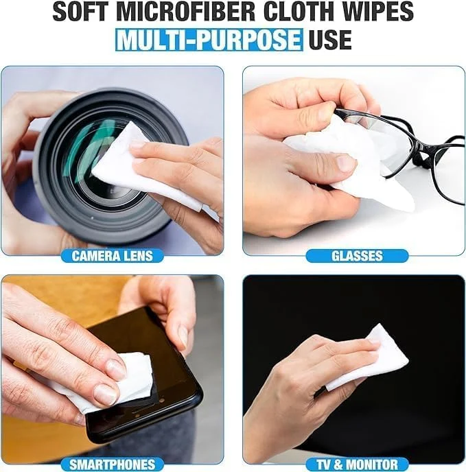 دستمال مرطوب لنز، دستمال مرطوب تمیز کننده لنز، پارچه تمیز کننده میکروفیبر بسته بندی جداگانه، تمیز کننده عینک برای لنز دوربین عینک تبلت صفحه نمایش تلفن بسته مسافرتی 30 عددی