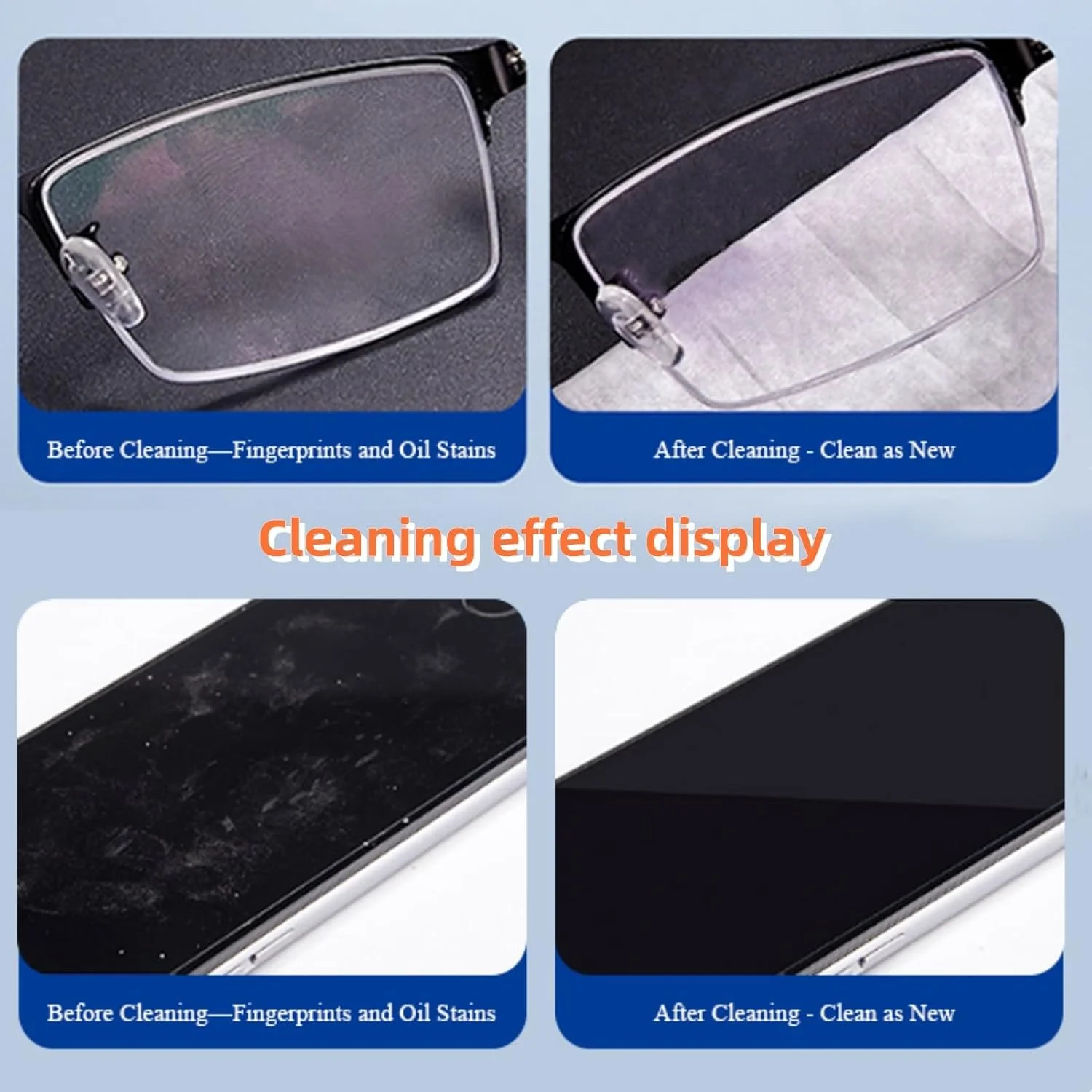 دستمال مرطوب تمیز کننده لنز برای عینک، 100 عدد دستمال مرطوب از قبل مرطوب شده به صورت جداگانه برای عینک و سطوح نوری، تمیز کننده لنز ملایم و بدون رگه