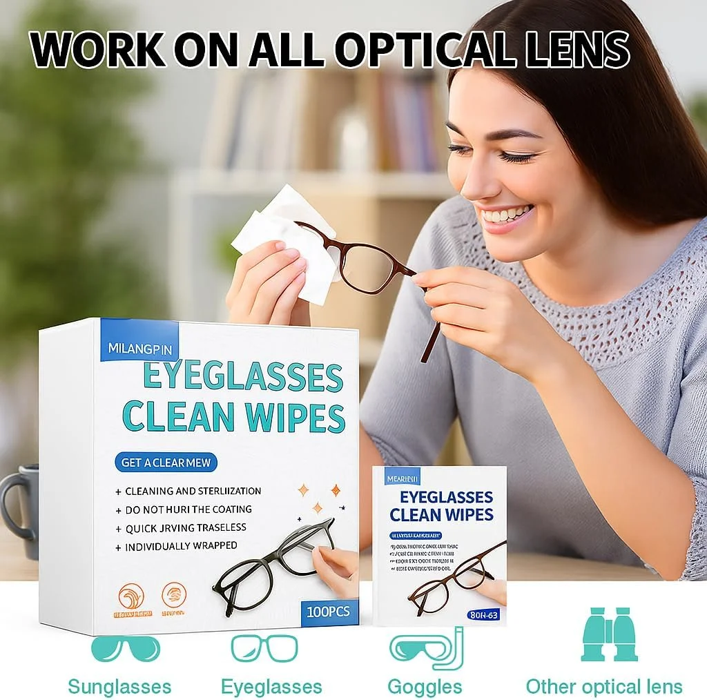 دستمال مرطوب تمیز کننده لنز 15×12 سانتی متر – 100 عدد، دستمال مرطوب بدون الکل و بدون ایجاد لکه برای عینک و صفحه نمایش، دستمال میکروفیبر آنتی استاتیک بسته بندی شده تکی برای عینک، تلفن، لپ تاپ و لنز دوربین