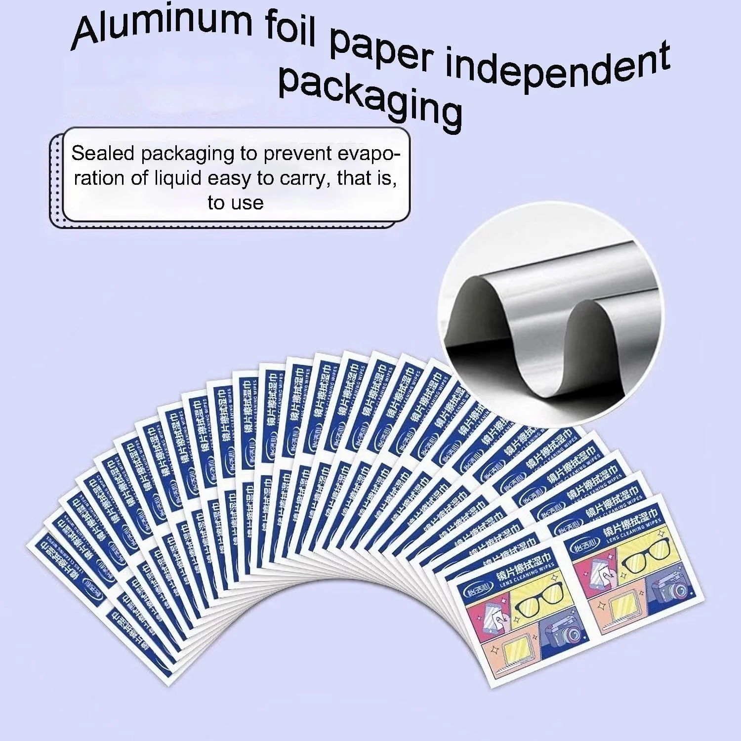 دستمال مرطوب لنز ULHYC بسته 100 عددی، دستمال عینک، تمیز کننده لنز برای عینک، لنز دوربین، تلفن همراه، لپ تاپ، بسته بندی تکی یکبار مصرف در ساشه (AT1-01)