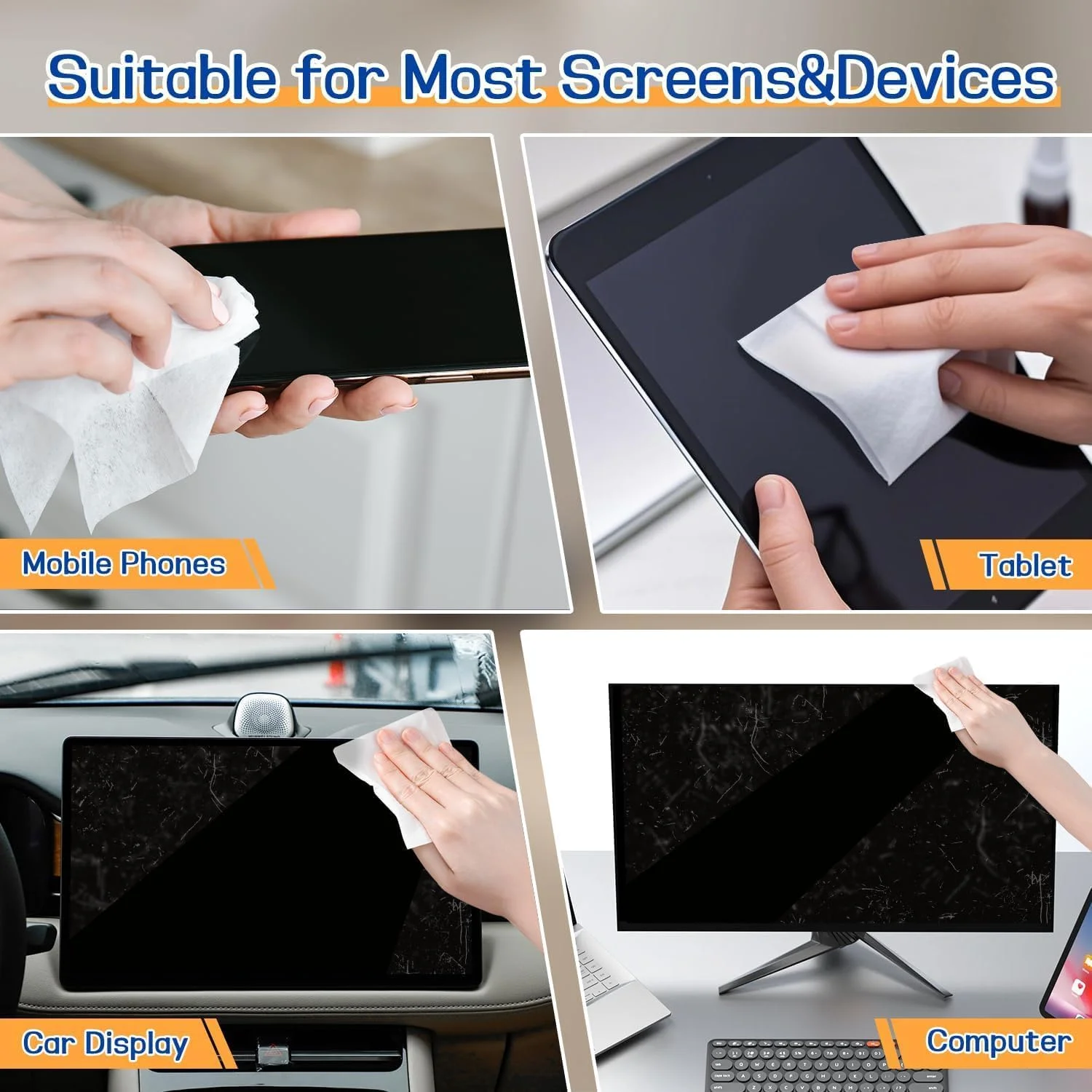 دستمال مرطوب تمیز کننده صفحه نمایش و لوازم الکترونیکی نالاکال - بسته 40 عددی، بسته بندی تکی، بدون ایجاد خط و خش برای تلویزیون، مانیتور کامپیوتر، لپ تاپ، لنز دوربین و عینک آفتابی - 12x20 سانتی متر