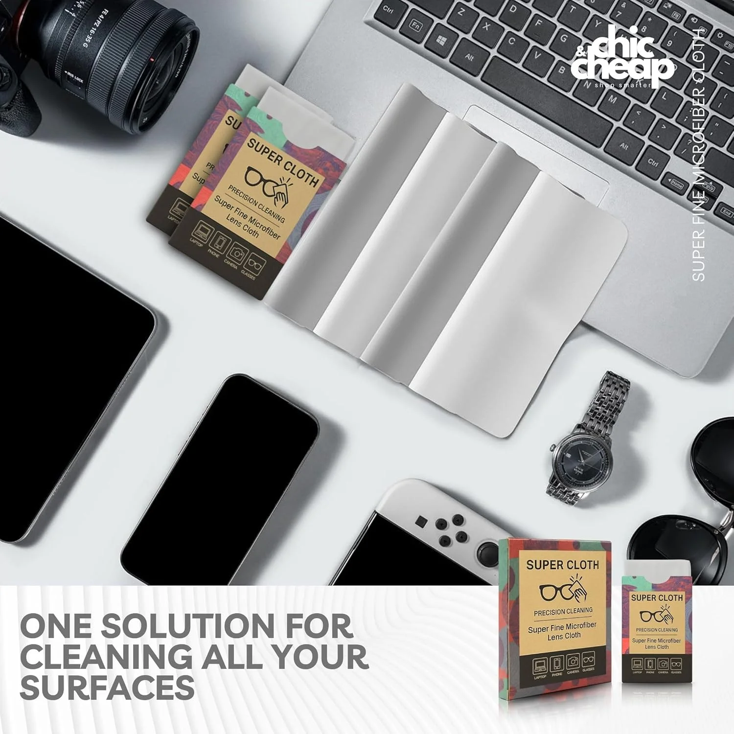 دستمال میکروفایبر ممتاز Super-Cloth® برای تمیز کردن عینک (بسته 6 عددی) | تمیز کننده فوق العاده ظریف لنز برای عینک طبی، عینک آفتابی، VR/AR، دوربین ها و صفحه نمایش ها | بدون پرز، ایمن در برابر خراش، قابل شستشو و استفاده مجدد.