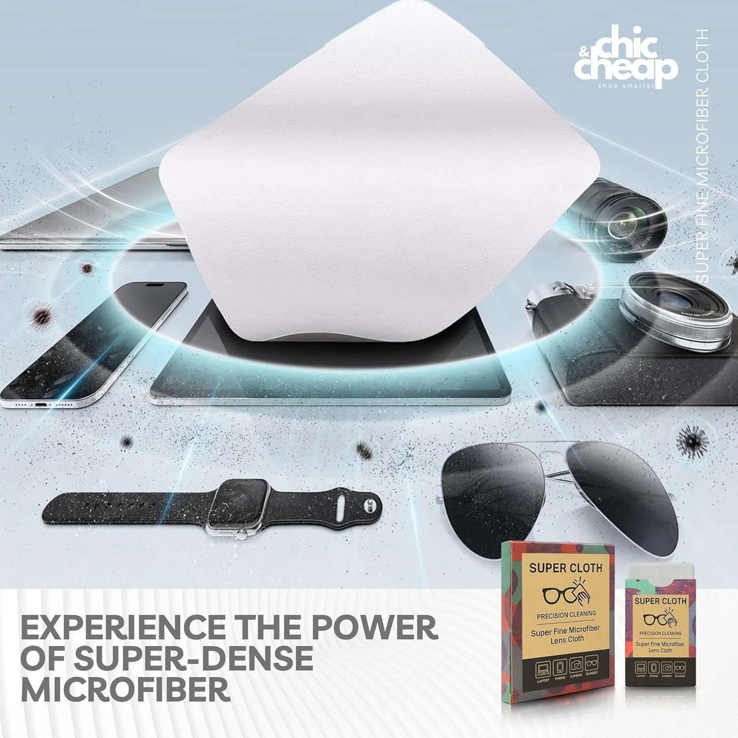دستمال میکروفایبر ممتاز Super-Cloth® برای تمیز کردن عینک (بسته 6 عددی) | تمیز کننده فوق العاده ظریف لنز برای عینک طبی، عینک آفتابی، VR/AR، دوربین ها و صفحه نمایش ها | بدون پرز، ایمن در برابر خراش، قابل شستشو و استفاده مجدد.