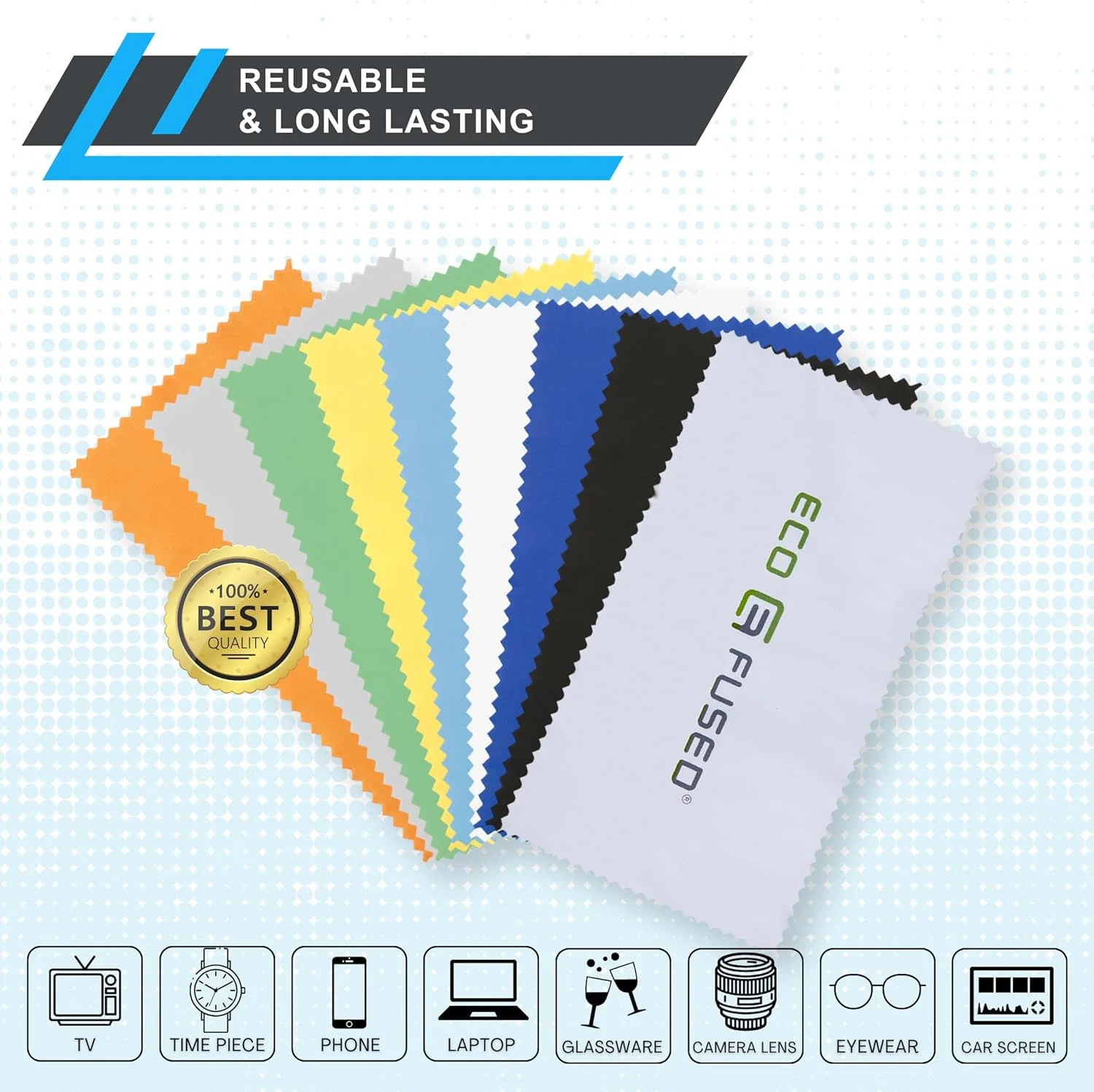 دستمال‌های میکروفایبر تمیز کننده Eco-Fused - بسته 18 عددی - برای تمیز کردن عینک، لنز دوربین، آیپد، تبلت، تلفن، آیفون، تلفن‌های اندروید، لپ‌تاپ، صفحه نمایش LCD، نقره‌جات و سطوح ظریف