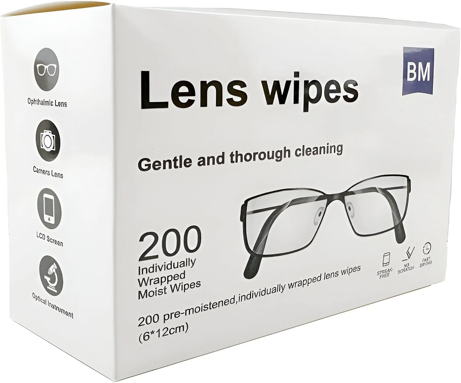 دستمال مرطوب تمیز کننده لنز، 200 عدد، از قبل مرطوب شده، بسته بندی تکی، بدون ایجاد خط و خش، بدون ایجاد لکه