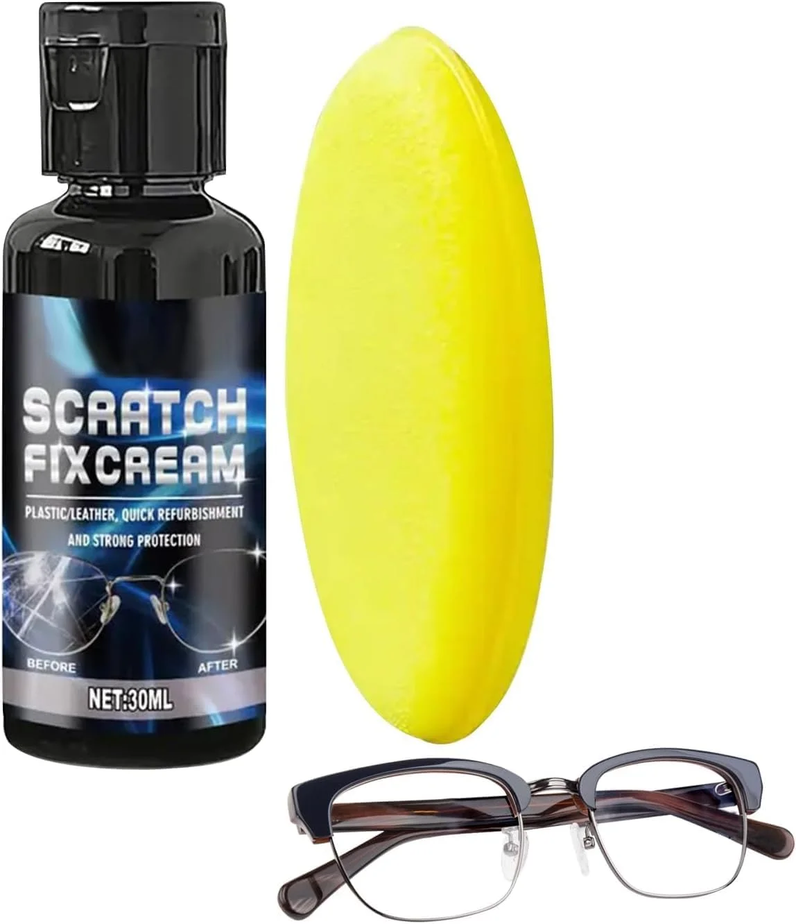 مایع خش‌گیر و کیت پولیش برای عینک، عینک آفتابی، صفحه نمایش تلفن همراه و لنز دوربین | بازیابی شفافیت کریستالی، فرمول ایمن و اپلیکاتور اسفنجی