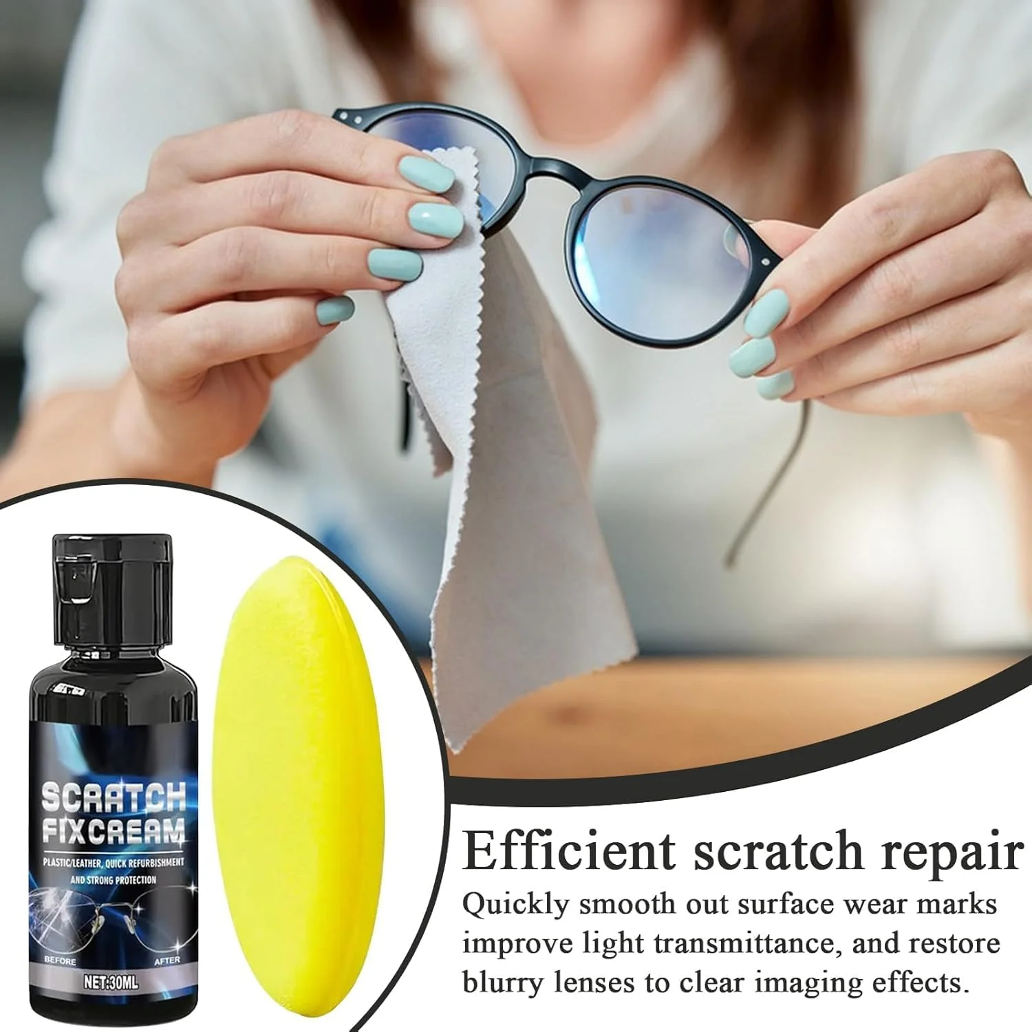 مایع خش‌گیر و کیت پولیش برای عینک، عینک آفتابی، صفحه نمایش تلفن همراه و لنز دوربین | بازیابی شفافیت کریستالی، فرمول ایمن و اپلیکاتور اسفنجی