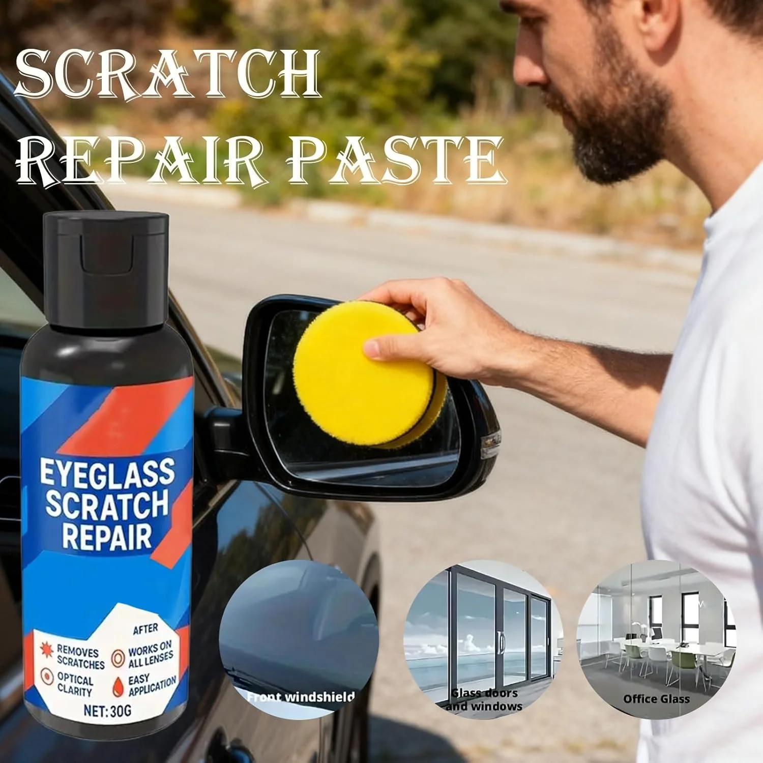 کرم خش گیر شیشه 30 گرمی برای کیت ترمیم عمقی لنز | عینک، عینک آفتابی، صفحه نمایش دوربین حرفه ای تلفن و تمیز کننده آینه شیشه ای | وضوح نهایی و نگهداری بازسازی درخشش