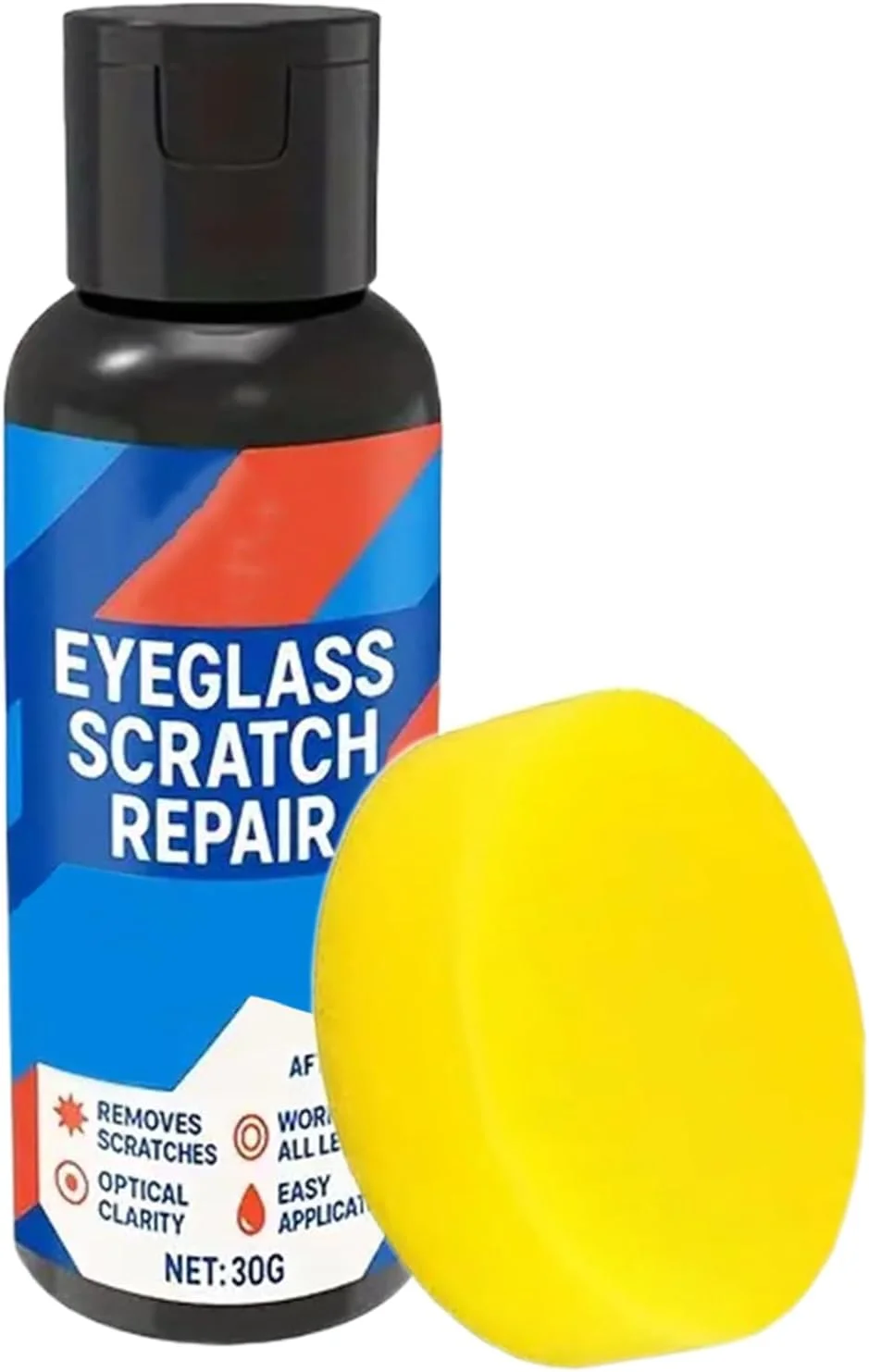 کرم پاک کننده خش عینک به همراه اسفنج تمیز کننده عمیق 30 گرمی - پولیش و ترمیم کننده خش برای عینک آفتابی، صفحه نمایش ساعت، صفحه نمایش تلفن، دوربین، میز، آینه، پنجره و خودرو