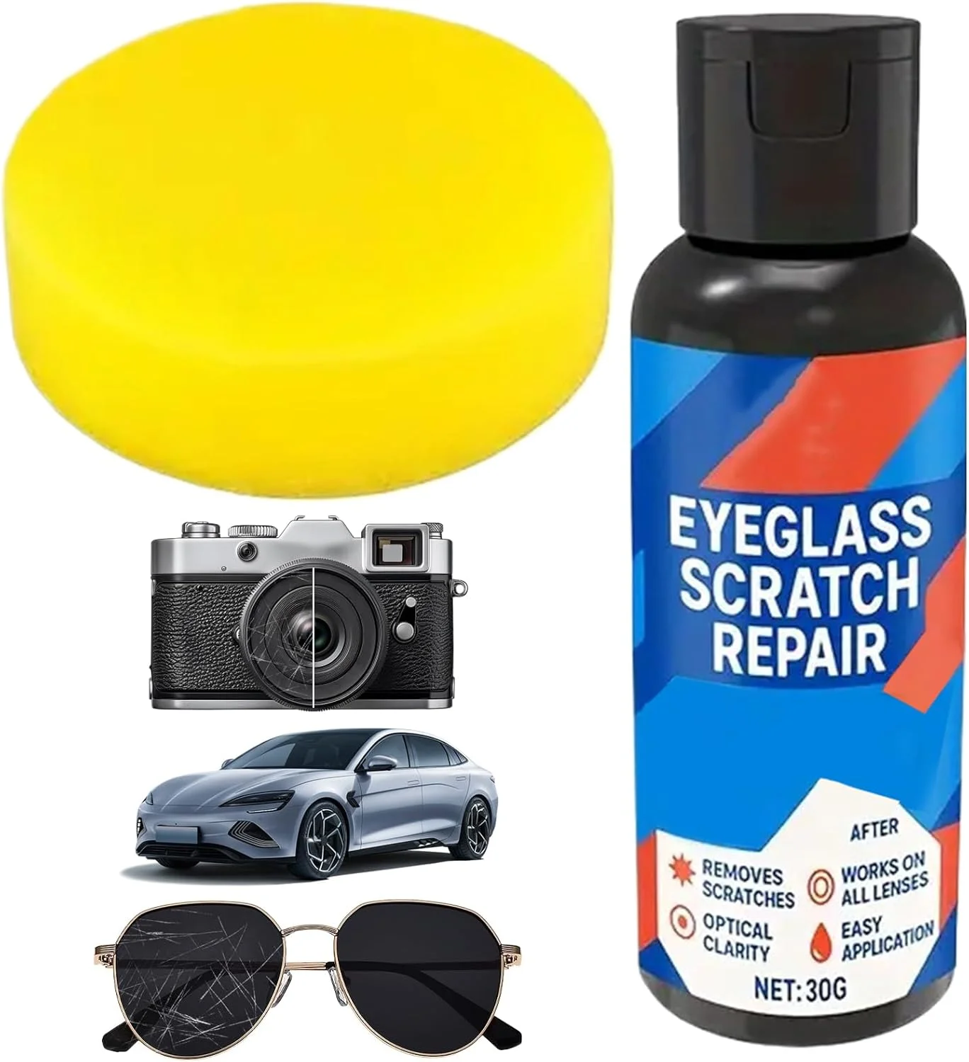 پولیش از بین برنده خط و خش لنز، تمیز کننده عمیق حرفه ای 30 گرمی، مناسب برای صفحه نمایش ساعت، تلفن، دوربین، میز، آینه، پنجره و خودرو