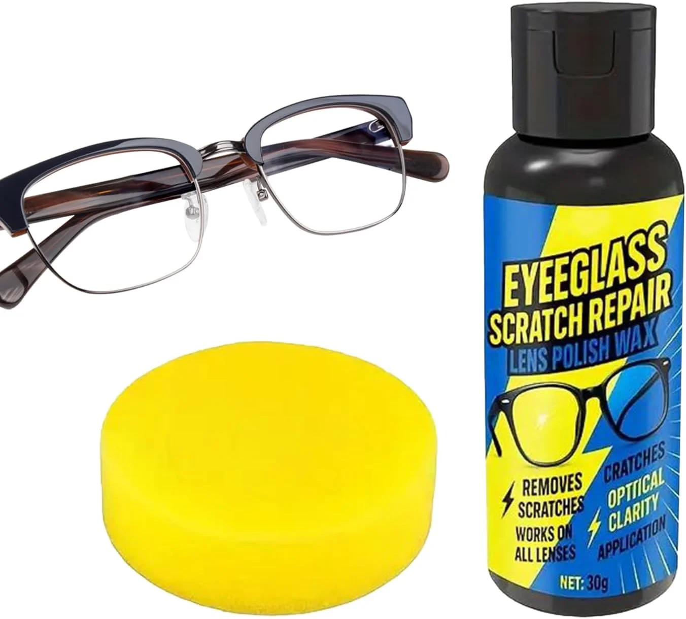 واکس پولیش و تمیز کننده خش شیشه عینک به همراه اسفنج | مناسب برای آینه، لنز دوربین، صفحه نمایش ساعت، تبلت، تلفن، خودرو، رانندگی، مطالعه، کار، مسافرت و منزل