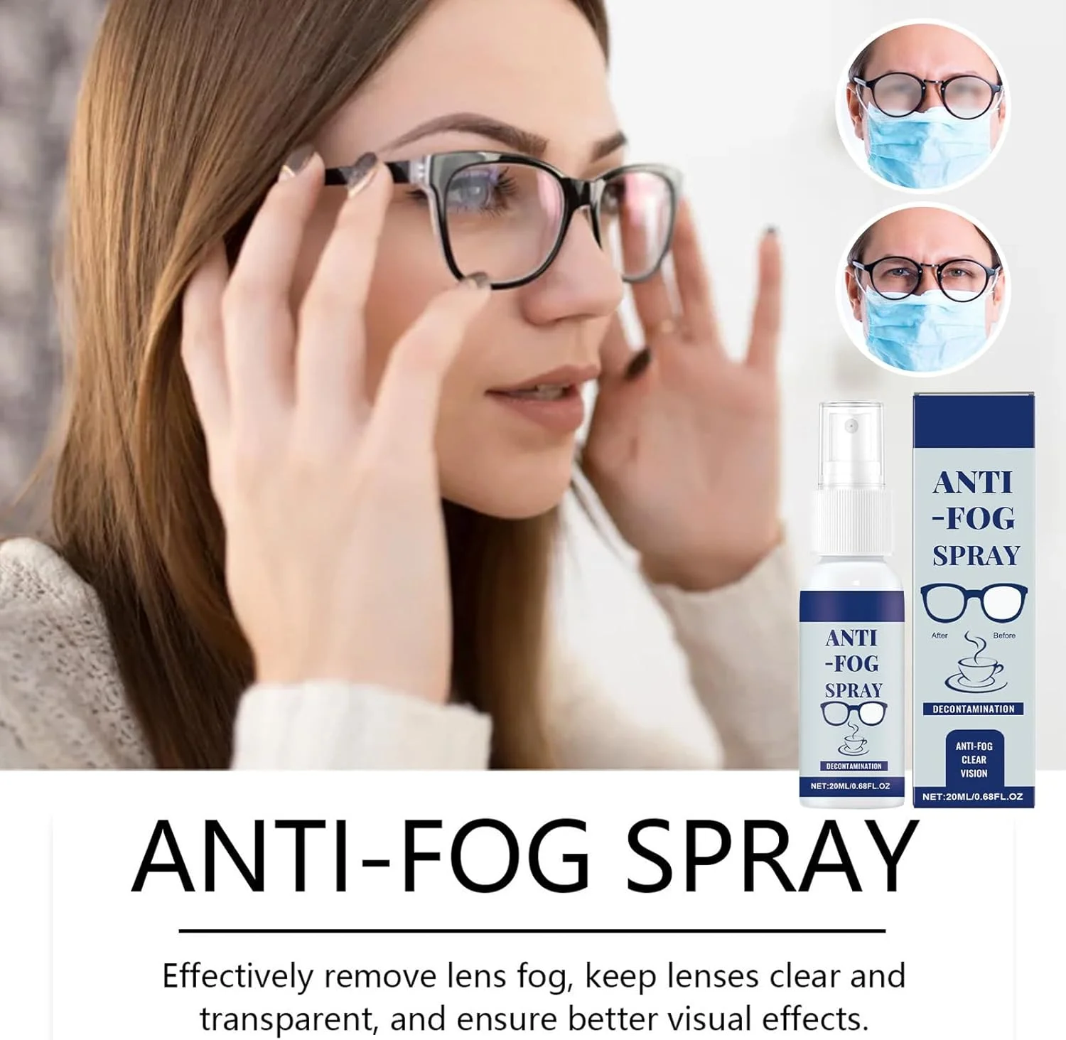 اسپری ضد بخار برای عینک | 20 میلی لیتر، ضد آب، قابل حمل و ماندگار | محلول ضد بخار حرفه ای، برای زنان و مردان اسپری ضد بخار برای عینک | 20 میلی لیتر، ضد آب، قابل حمل و ماندگار | محلول ضد بخار حرفه ای، برای زنان و مردان