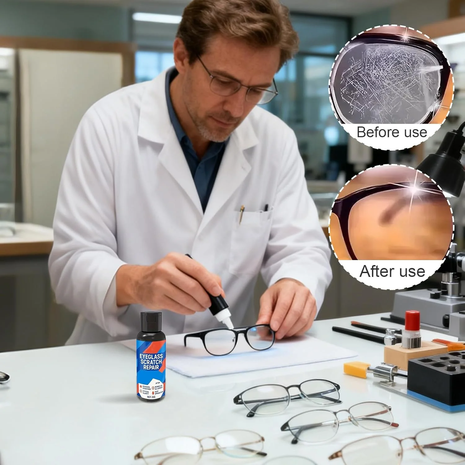 پولیش از بین برنده خط و خش عینک - تمیز کننده عمیق حرفه ای 30 گرمی، پولیش خمیر از بین برنده خط و خش | برای صفحه نمایش ساعت آفتابی، تلفن، لنز دوربین، میز، آینه، پنجره، خودرو