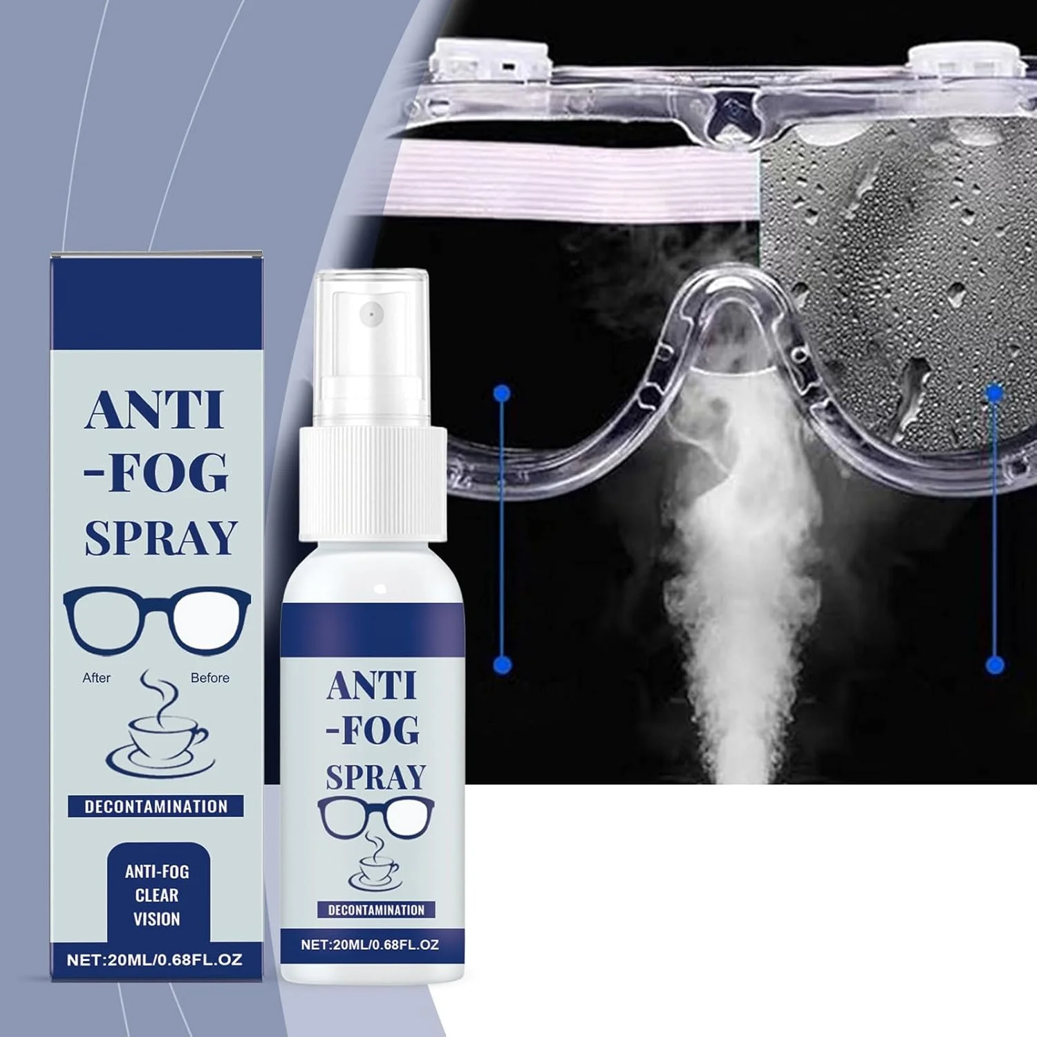 اسپری ضد بخار برای عینک | 20 میلی لیتر، ضد آب، قابل حمل، با ماندگاری طولانی - محلول حرفه ای ضد بخار، برای خانم ها و آقایان