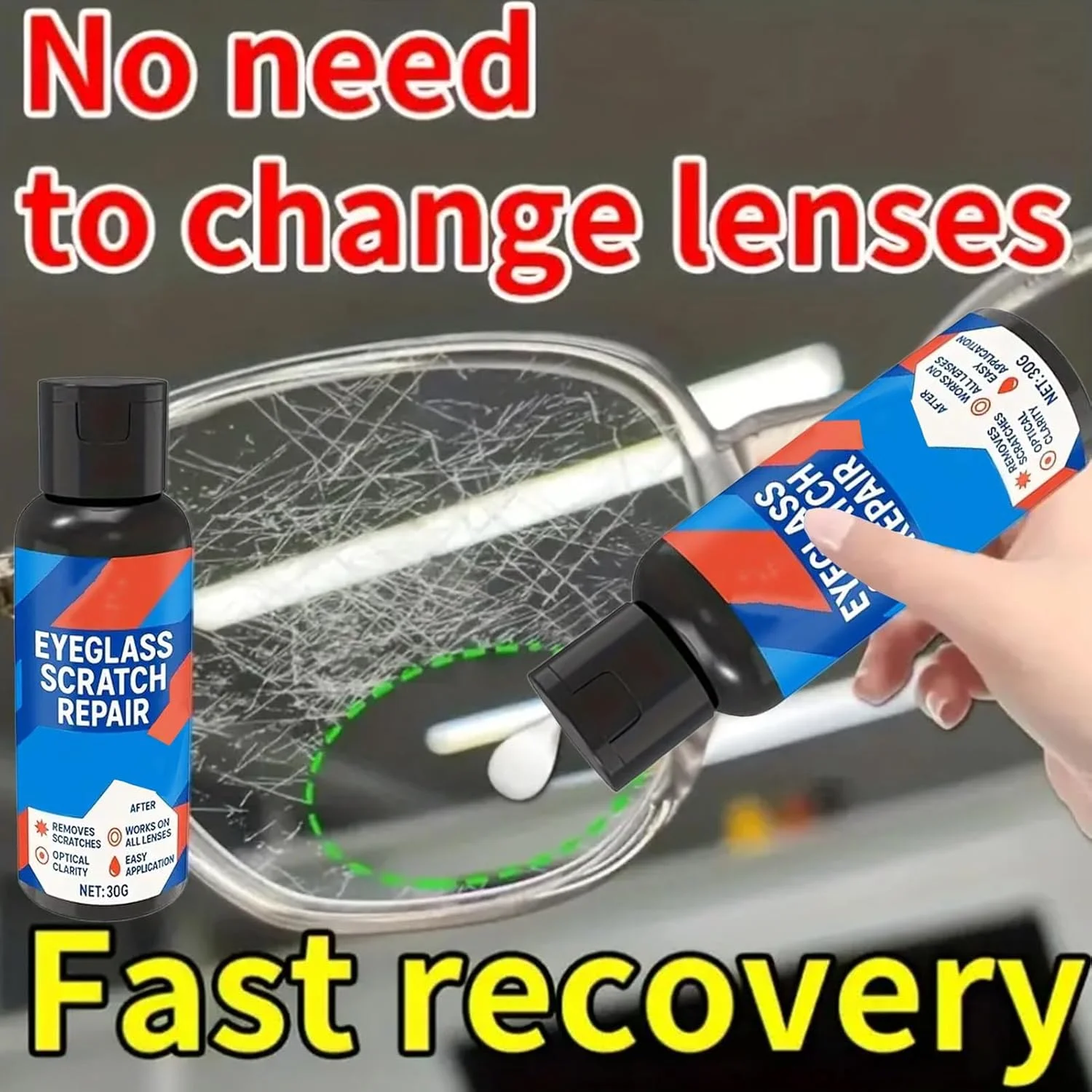 از بین برنده خط و خش لنز | همراه با کرم تمیز کننده اسفنجی 30 گرمی، خمیر تمیز کننده لنز - برای صفحه نمایش ساعت، صفحه نمایش تلفن، آینه میز، نگهداری دوربین