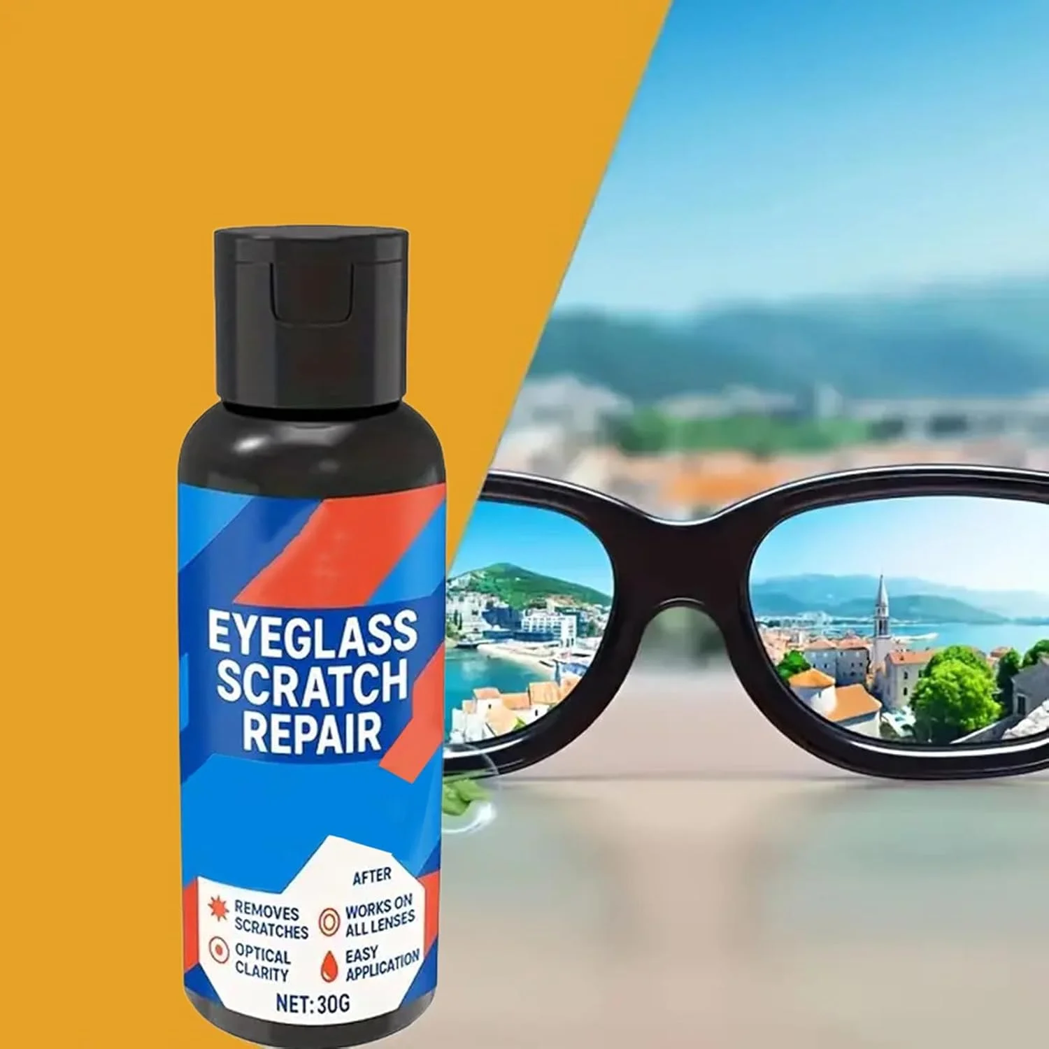 پولیش ترمیم کننده خط و خش لنز - 30 گرم - کیت تمیز کننده و ترمیم خط و خش عینک - مناسب برای عینک آفتابی، صفحه نمایش ساعت، تلفن، دوربین، میز، آینه، پنجره و خودرو