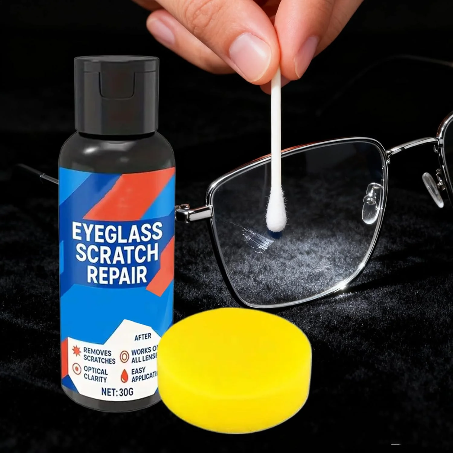 تعمیر خط و خش عینک | پولیش تمیز کننده عمیق 30 گرمی | کیت تمیز کننده و تعمیر خط و خش عینک - مناسب برای صفحه نمایش ساعت، تلفن، دوربین، میز، آینه، پنجره و خودرو