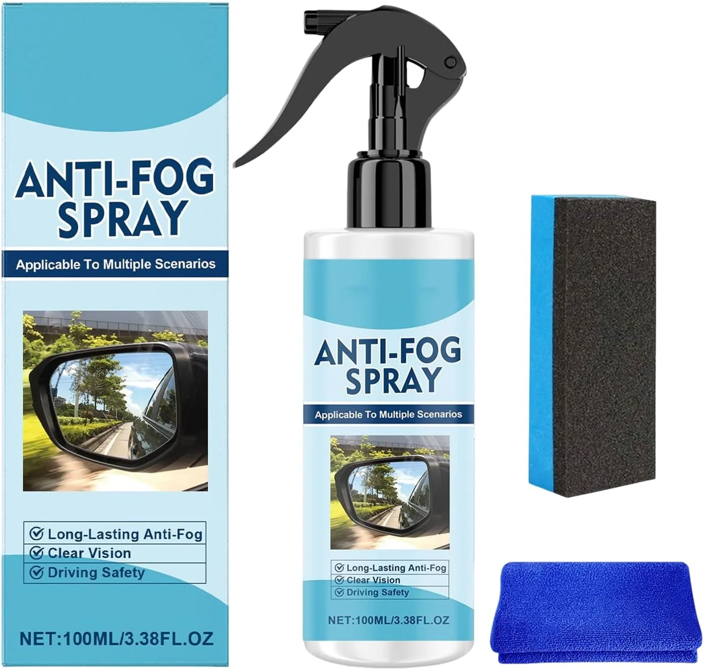 اسپری ضد بخار برای عینک، عامل یخ زدایی ۱۰۰ میلی لیتری | همراه با حوله و اسفنج تمیز کننده شیشه - برای آینه حمام، شیشه داخلی خودرو، RV، SUV و لکه های فضله پرندگان اسپری ضد بخار برای عینک، عامل یخ زدایی ۱۰۰ میلی لیتری | همراه با حوله و اسفنج تمیز کننده شیشه - برای آینه حمام، شیشه داخلی خودرو، RV، SUV و لکه های فضله پرندگان