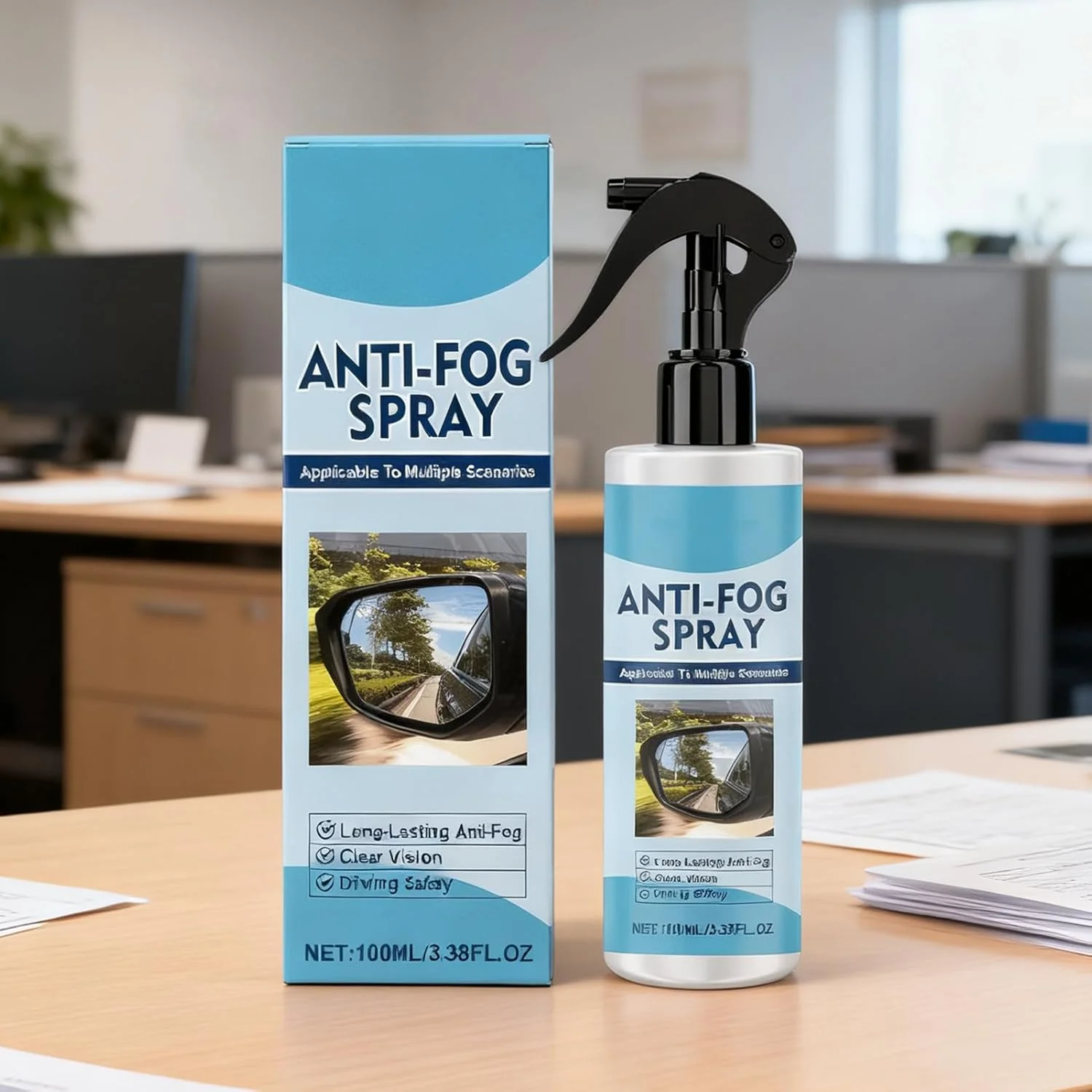 اسپری ضد مه برای شیشه جلو - پاک کننده ضد آب 100 میلی لیتری | به همراه حوله و اسفنج، مناسب برای شیشه خودرو، آینه، حمام، فضای داخلی، RV، SUV و لکه های فضولات پرندگان