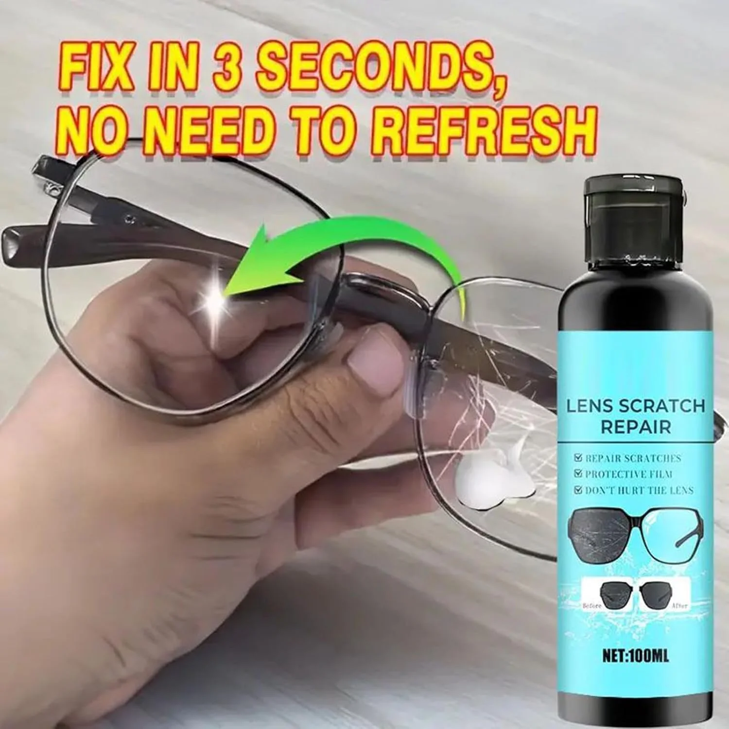 اسپری خش‌گیر لنز 100 میلی‌لیتری برای عینک آفتابی - اسپری تمیز کننده جمع و جور با فرمول - ترمیم سریع | ایده آل برای استفاده روزانه در خانه، مسافرت، کار و نگهداری از عینک