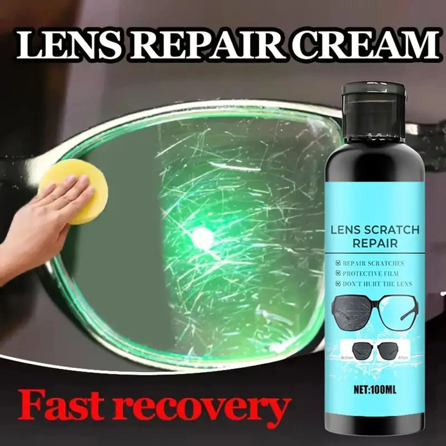 اسپری خش‌گیر لنز 100 میلی‌لیتری برای عینک آفتابی - اسپری تمیز کننده جمع و جور با فرمول - ترمیم سریع | ایده آل برای استفاده روزانه در خانه، مسافرت، کار و نگهداری از عینک