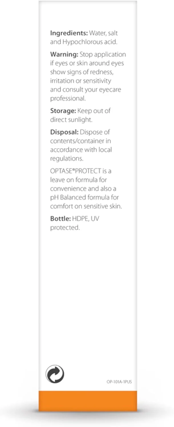 اسپری پاک کننده پلک Optase Protect - اسپری هیپوکلروس اسید برای محافظت روزانه - اسپری تمیز کننده پلک چشم برای خشکی چشم، بلفاریت و درمان گل مژه - پاک کننده پلک هیپوکلروس اسید - 100 میلی لیتر