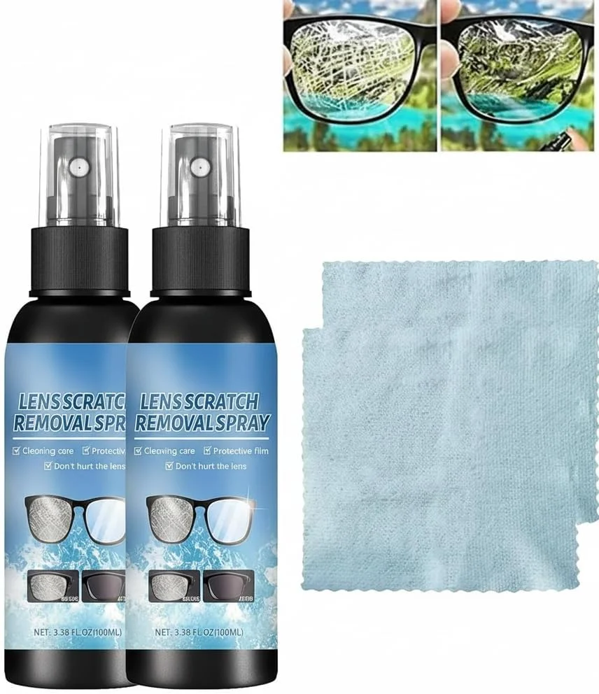 اسپری رفع خط و خش لنز، اسپری تمیز کننده عینک، ترمیم خط و خش شیشه لنز برای شیشه جلو اتومبیل، عینک آفتابی، صفحه نمایش، ابزار تمیز کننده دوربین (2 عدد)