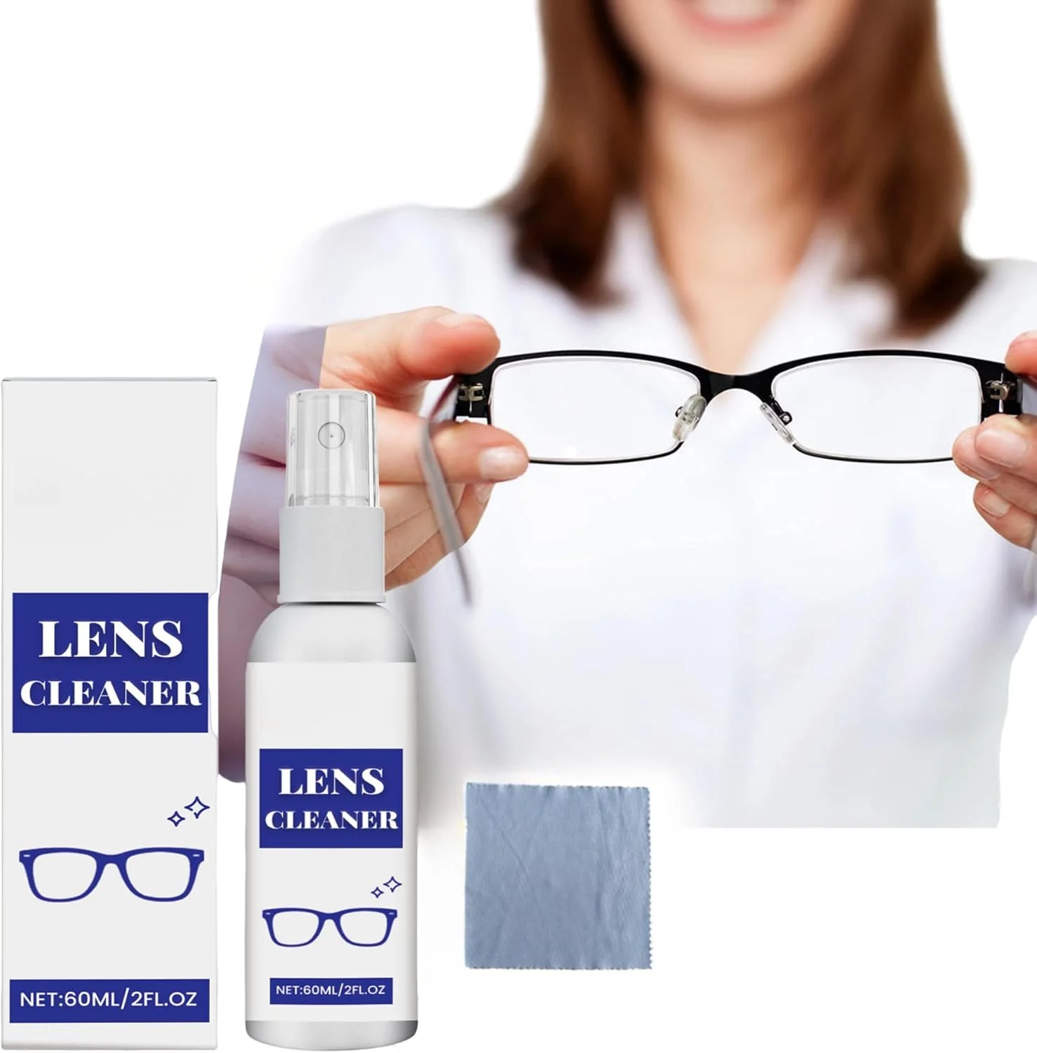 اسپری تمیز کننده لنز 60 میلی لیتری برای دید فوق العاده شفاف، محلول ضد بخار و نگهداری، اسپری تمیز کننده قابل حمل عینک با پارچه برای عینک، عینک آفتابی و لنز دوربین