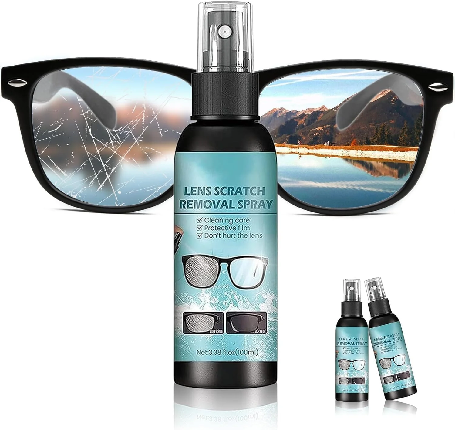 محلول خش گیر لنز عینک، بسته 2 عددی، محلول ترمیم خش 100 میلی لیتری، ضروری و قابل حمل برای نگهداری عینک، شامل اسپری تمیز کننده برای دید واضح