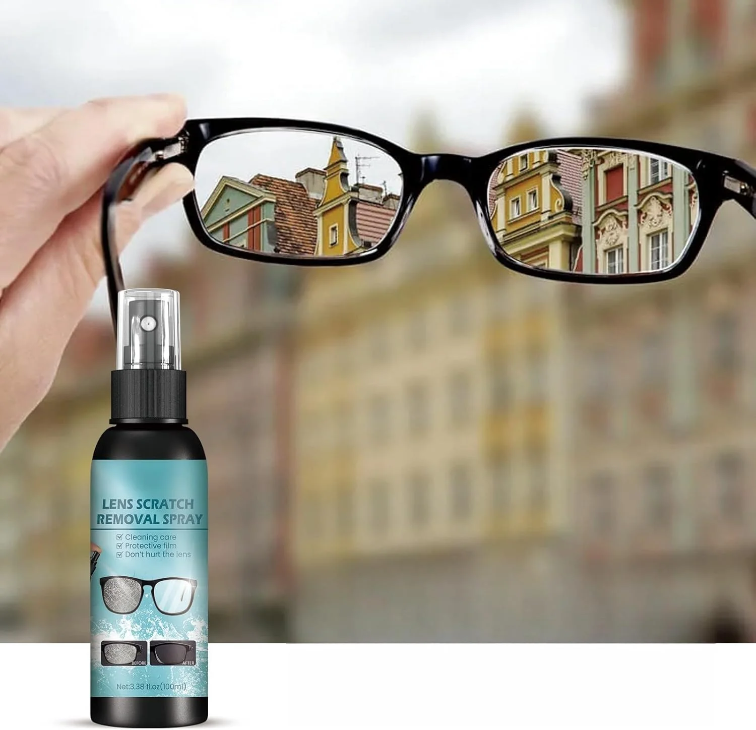 اسپری رفع خط و خش عدسی عینک 100 میلی لیتر، رفع موثر خط و خش عدسی، ترمیم خط و خش و بازیابی شفافیت، احیای عدسی های شیشه ای و پلاستیکی، تجدید و محافظت از سطح عدسی، استفاده آسان