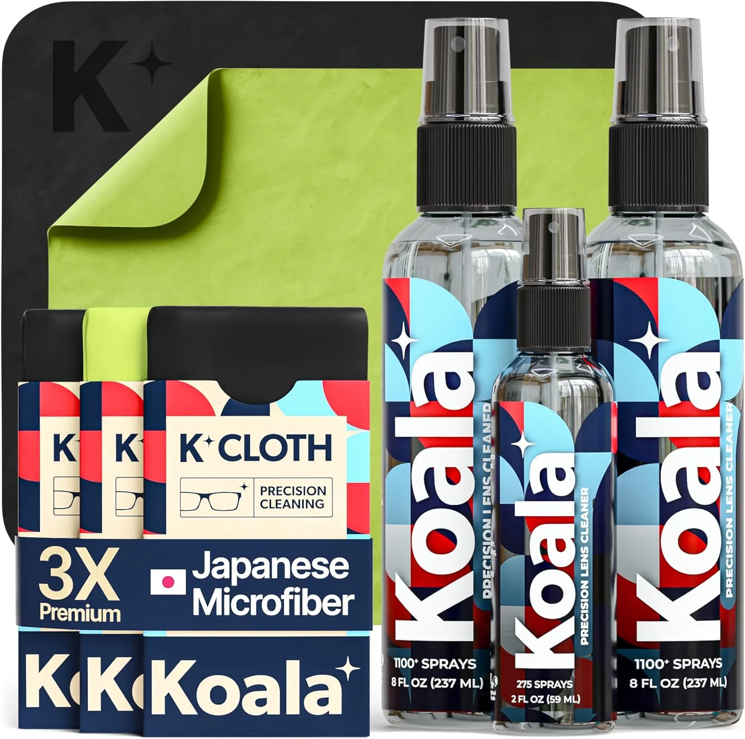 محلول پاک کننده لنز عینک Koala Lifestyle بدون الکل | 473 میلی لیتر + 2 دستمال | ایمن برای تمیز کردن همه لنزها و صفحه نمایش ها