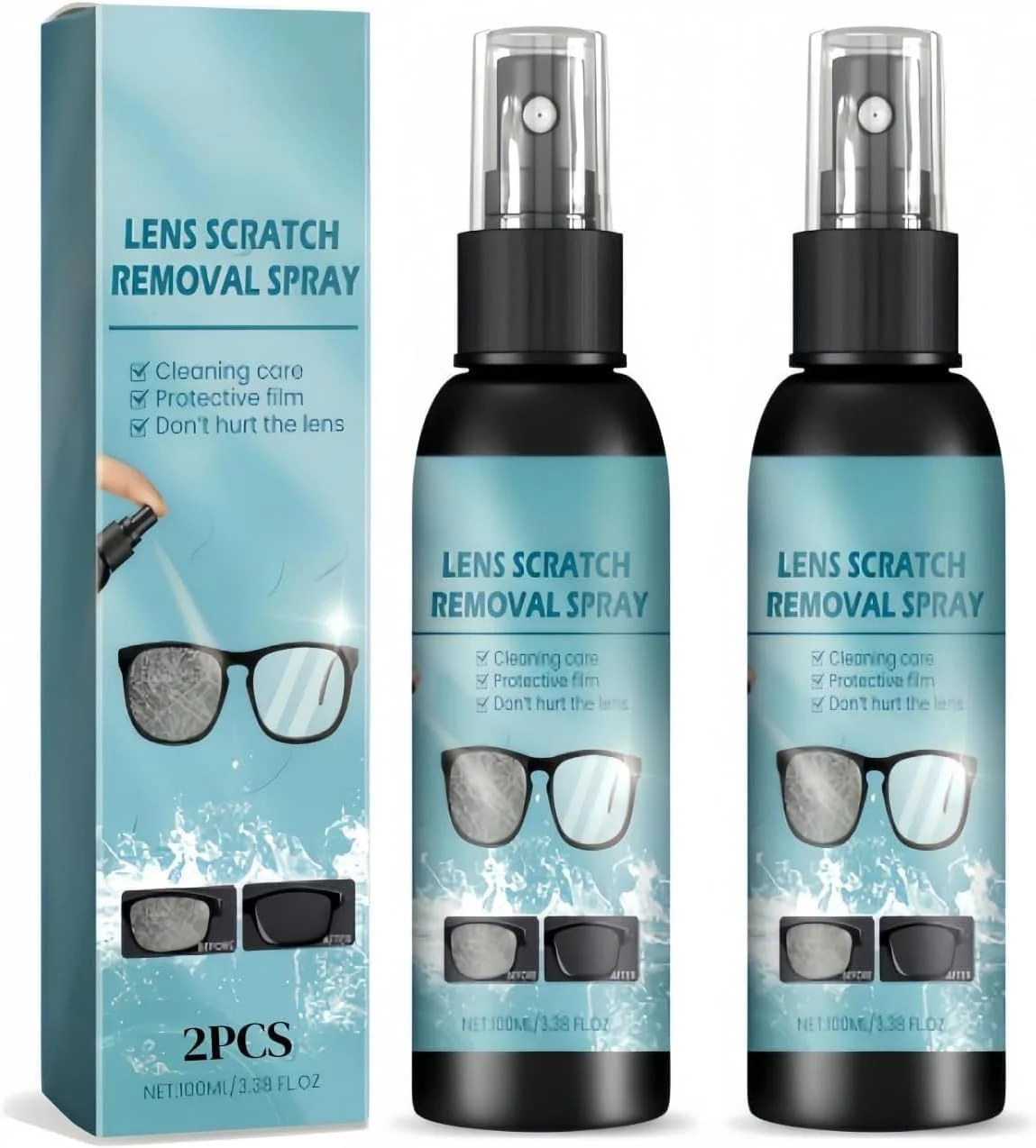 محلول رفع خط و خش عدسی، پاک کننده خط و خش عینک، لوازم ضروری جیبی و مسافرتی، اسپری تمیز کننده شیشه عینک - 2 عدد