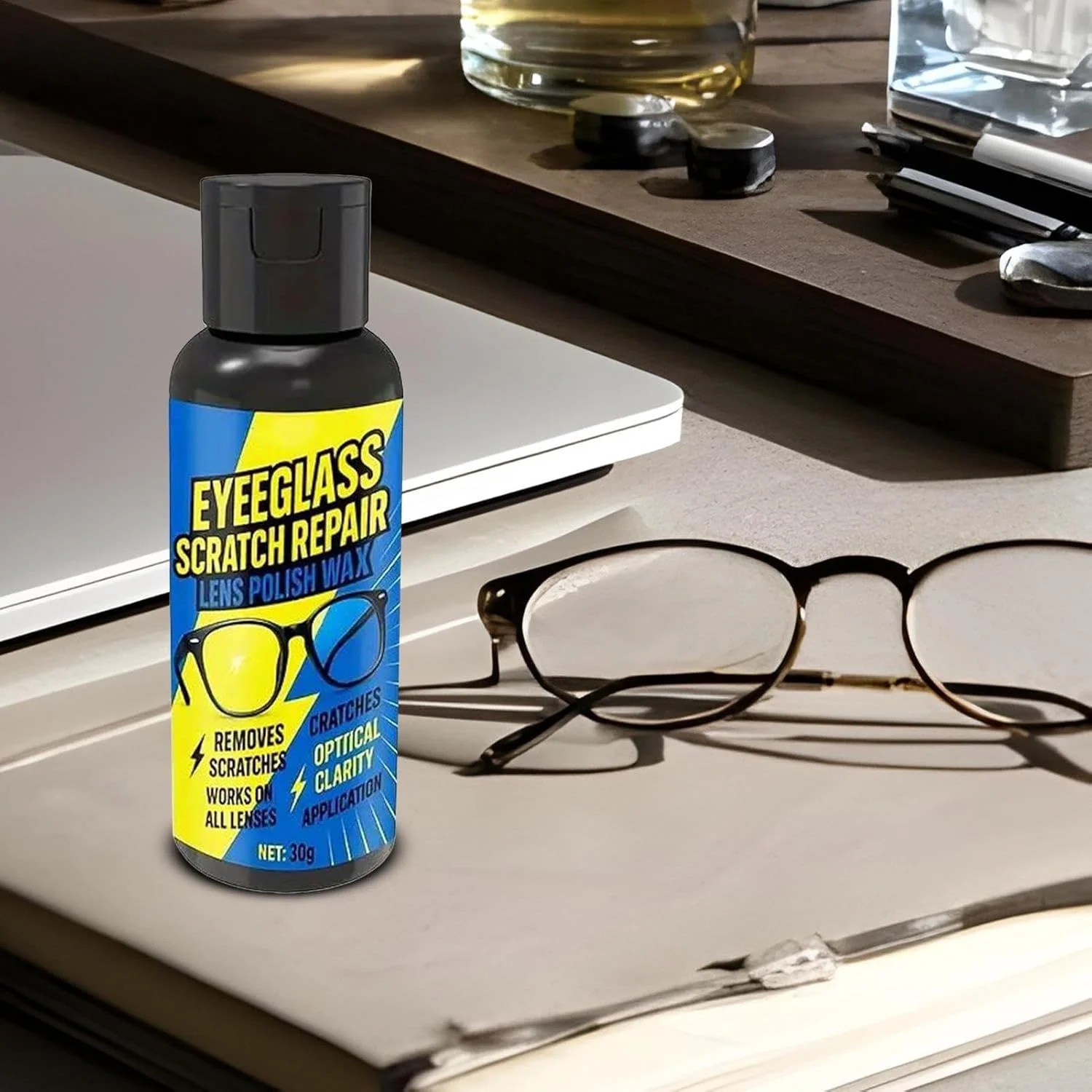 کرم خش گیر شیشه برای عینک و عینک آفتابی، کرم 30 گرمی به همراه پد اسفنجی، تمیز کننده و براق کننده لنز برای خراش، ساییدگی و آسیب های جزئی روی شیشه، دوربین، تلفن و صفحه نمایش ساعت