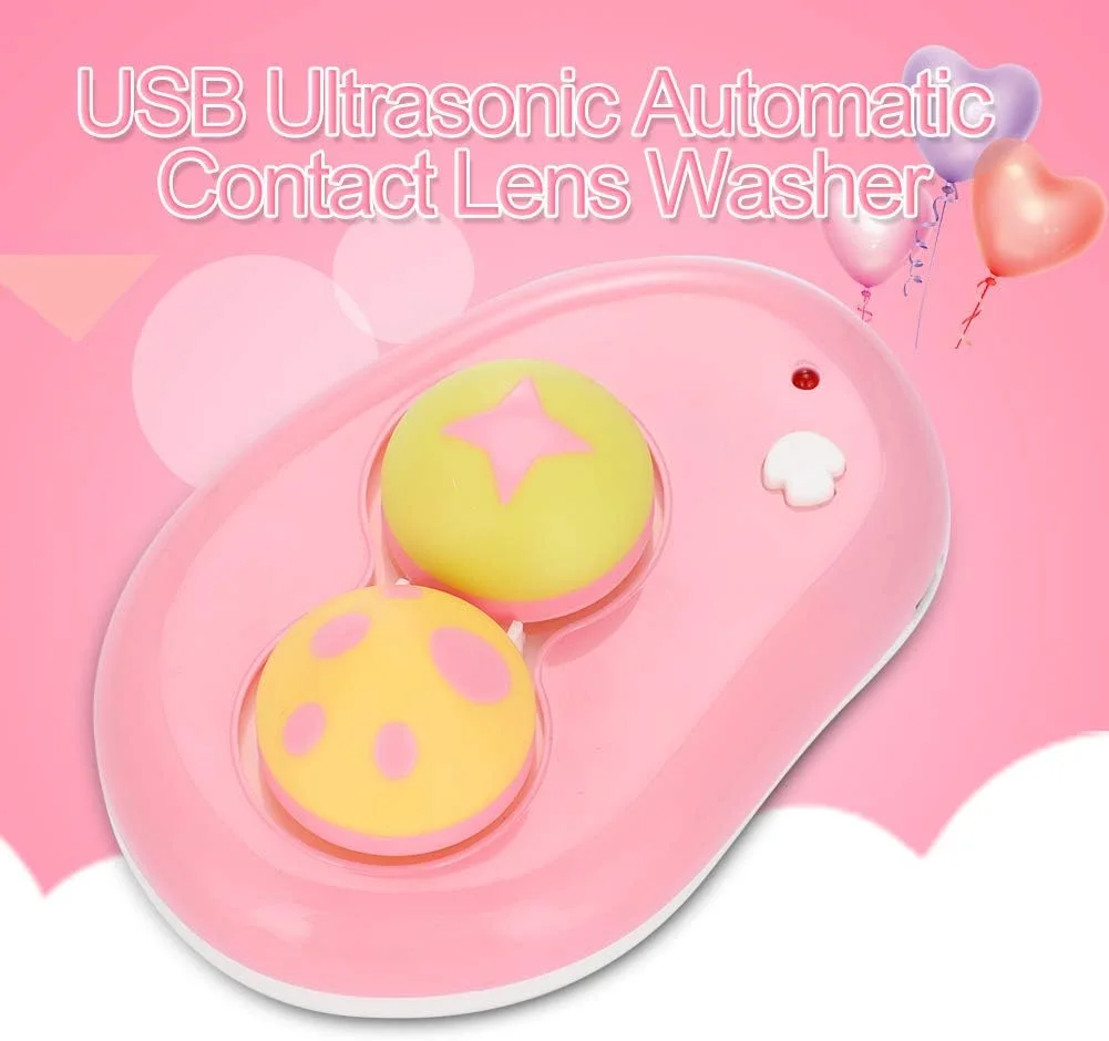 دستگاه تمیز کننده لنز تماسی اولتراسونیک، دستگاه تمیز کننده هوشمند برای لنزهای تماسی نرم و سخت، تمیز کننده لنز تماسی، تمیز کردن سریعتر مراقبت روزانه برای لنز تماسی (صورتی)