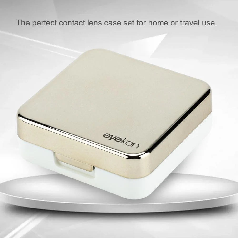 جعبه لنز تماسی قابل حمل، ست جعبه لنز تماسی زیبا و دوست داشتنی با پوشش بازتابنده برای مسافرت و منزل، کیت مراقبت از لنز (طلایی)