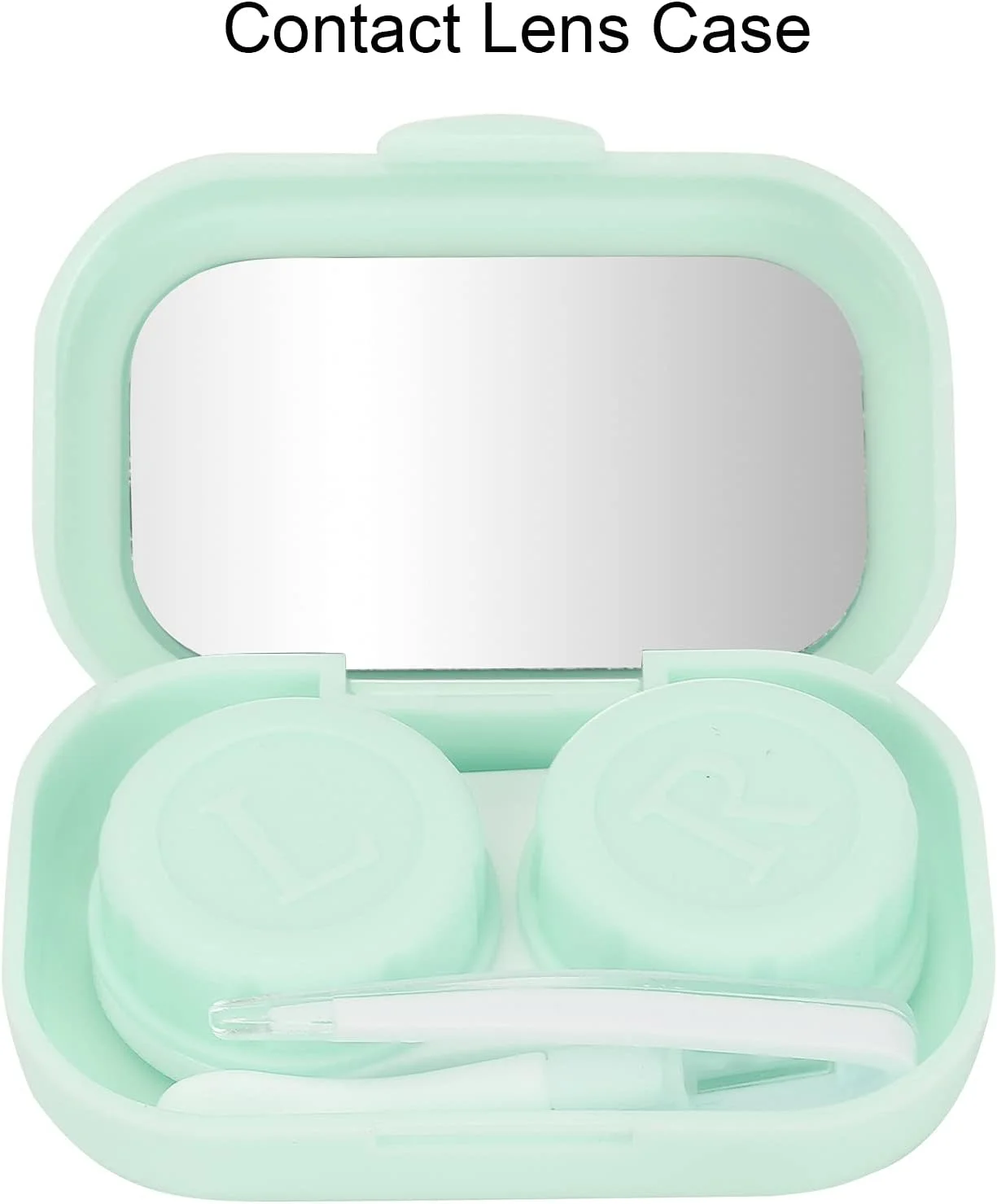 جعبه مسافرتی لنز تماسی، جعبه لنز تماسی با گیره، اپلیکاتور، بطری محلول و آینه داخلی (سبز)
