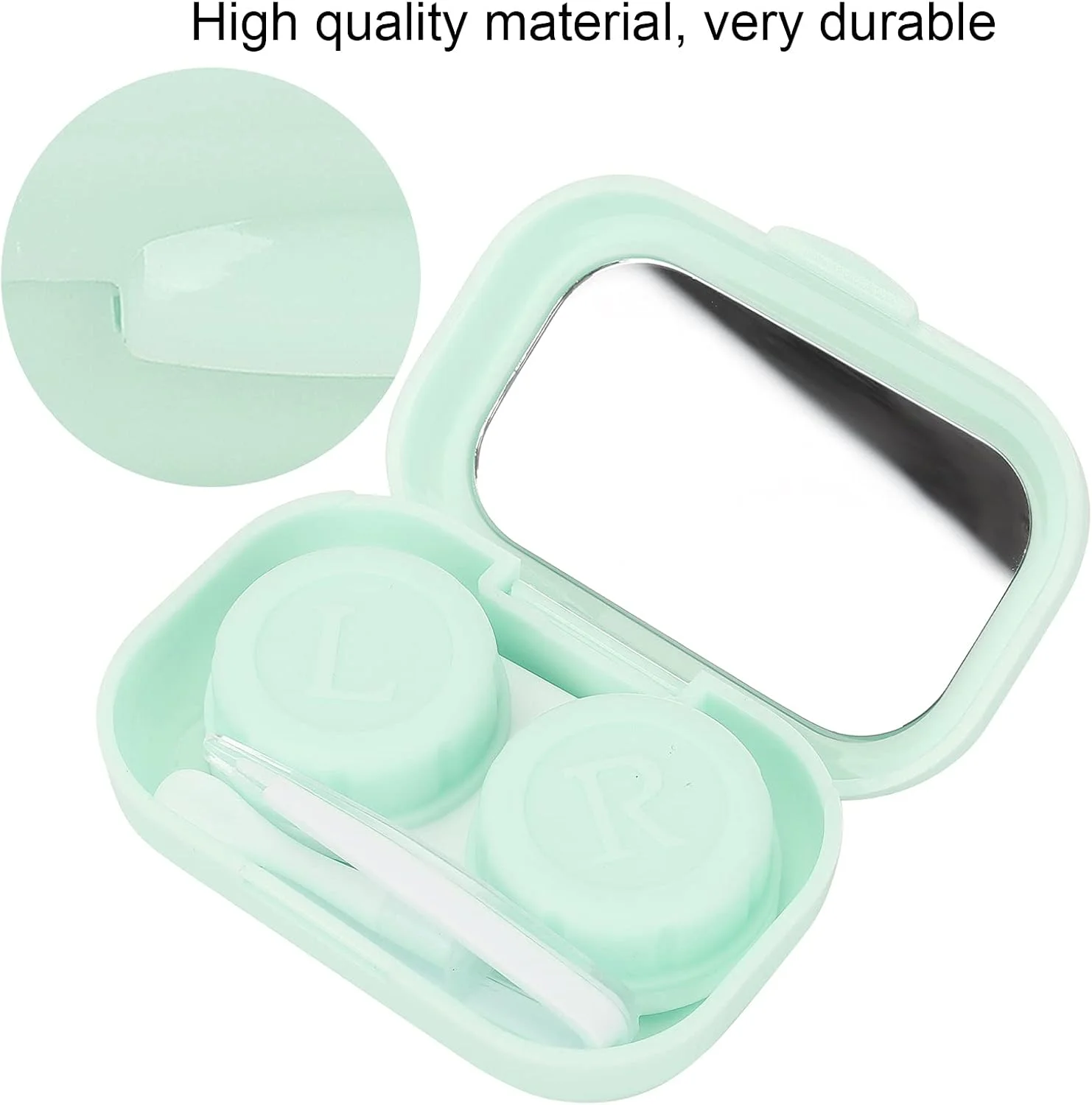 جعبه مسافرتی لنز تماسی، جعبه لنز تماسی با گیره، اپلیکاتور، بطری محلول و آینه داخلی (سبز)