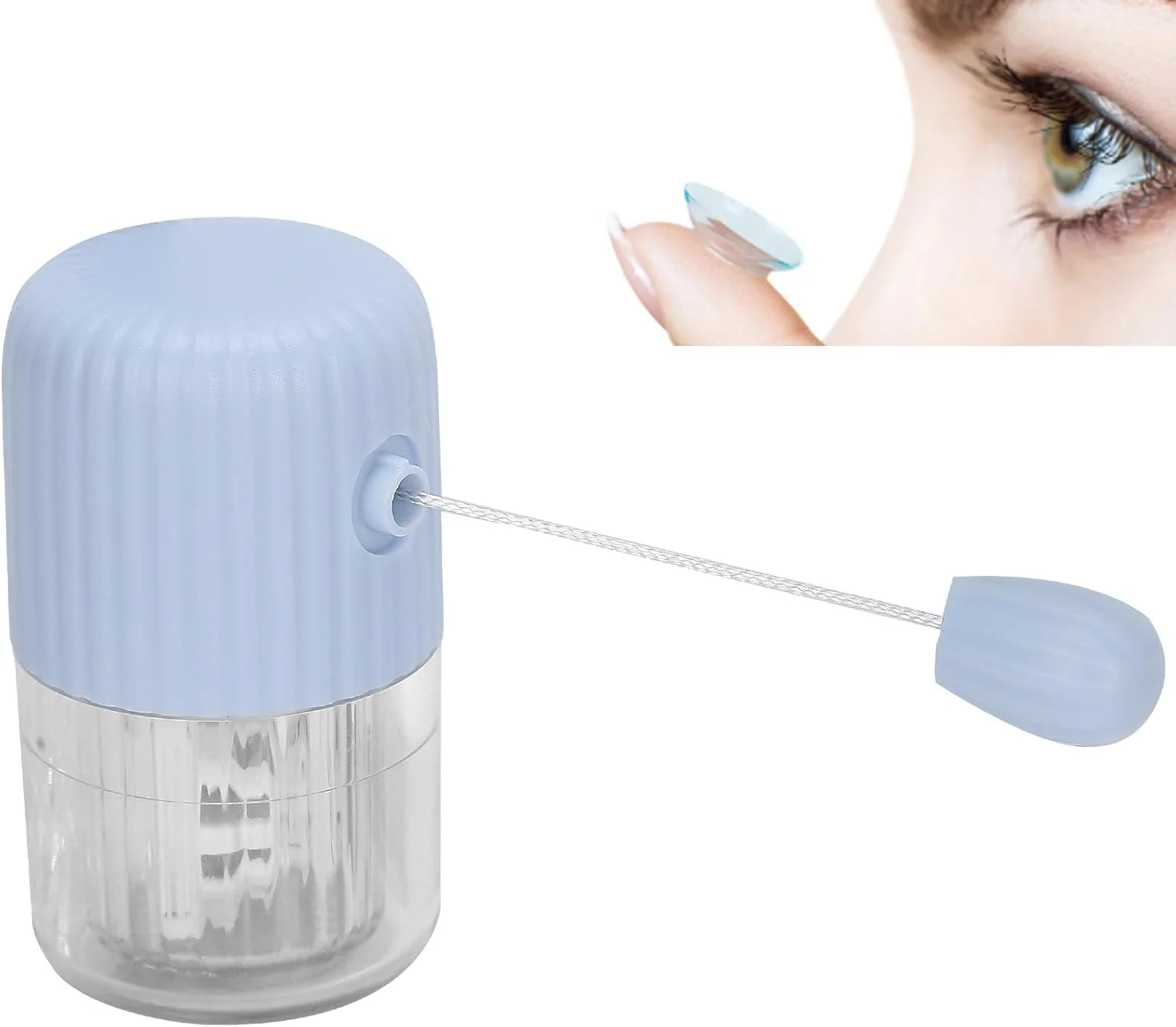 محلول لنز تماسی، دستگاه شستشوی لنز دستی قابل حمل، محفظه تمیز کننده چرخشی زیبا برای استفاده راحت (آبی)