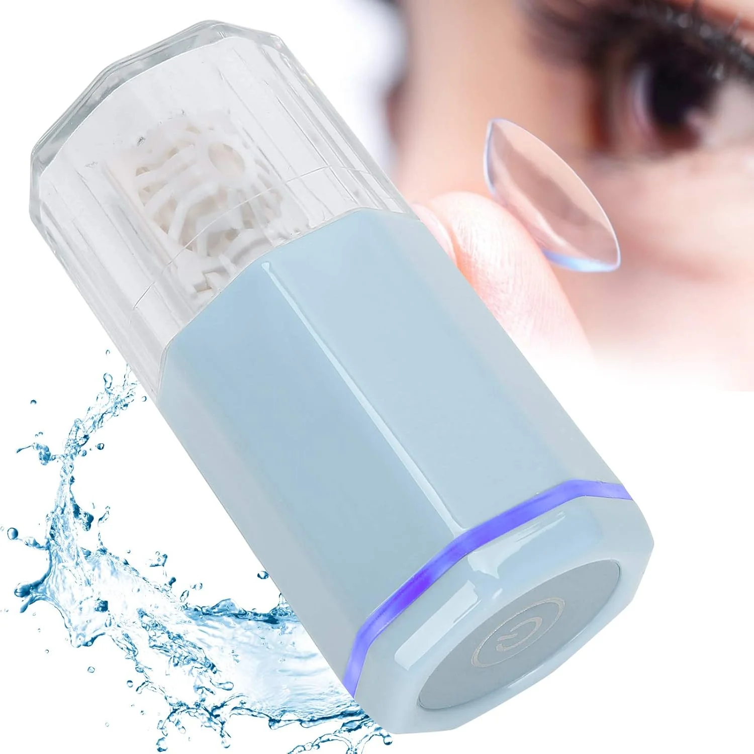 دستگاه تمیز کننده لنز تماسی قابل حمل، دستگاه تمیز کننده اتوماتیک با کابل شارژ USB برای مراقبت روزانه، تمیز کردن سریع لنزهای نرم و سخت (فیروزه ای)