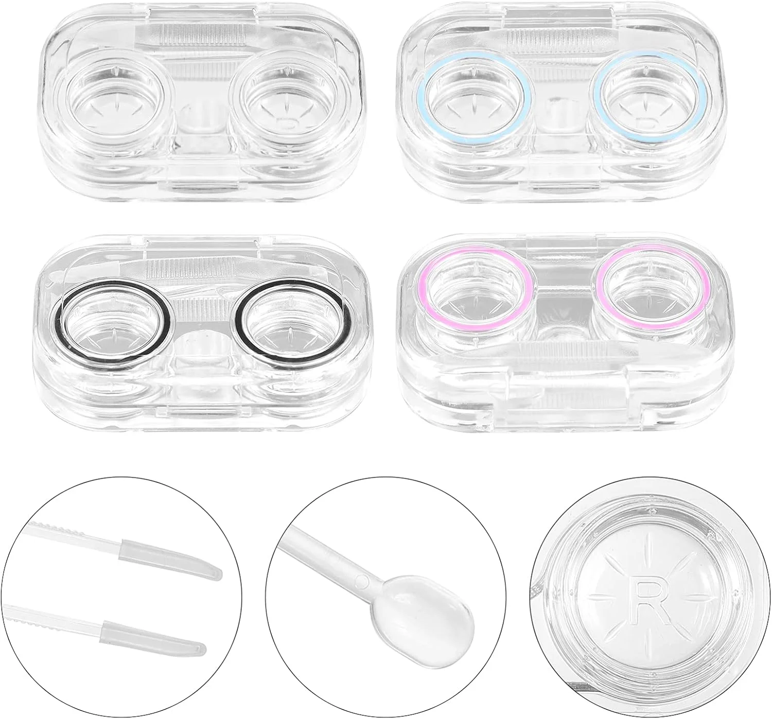 مجموعه 8 عددی جا لنزی تماسی شفاف، جا لنزی کوچک و قابل حمل با درب چرخشی، نگهدارنده لنز تماسی، جعبه نگهداری و شستشو