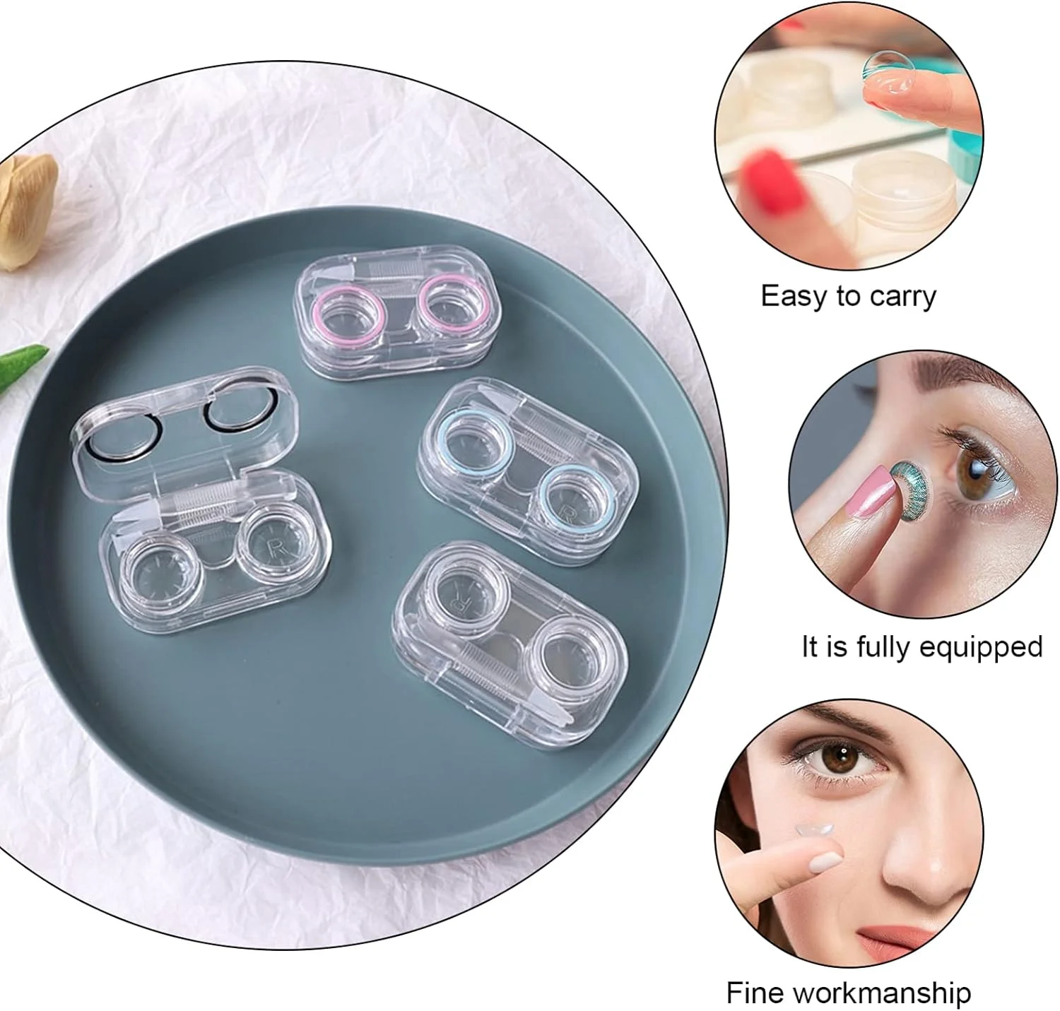 مجموعه 8 عددی جا لنزی تماسی شفاف، جا لنزی کوچک و قابل حمل با درب چرخشی، نگهدارنده لنز تماسی، جعبه نگهداری و شستشو