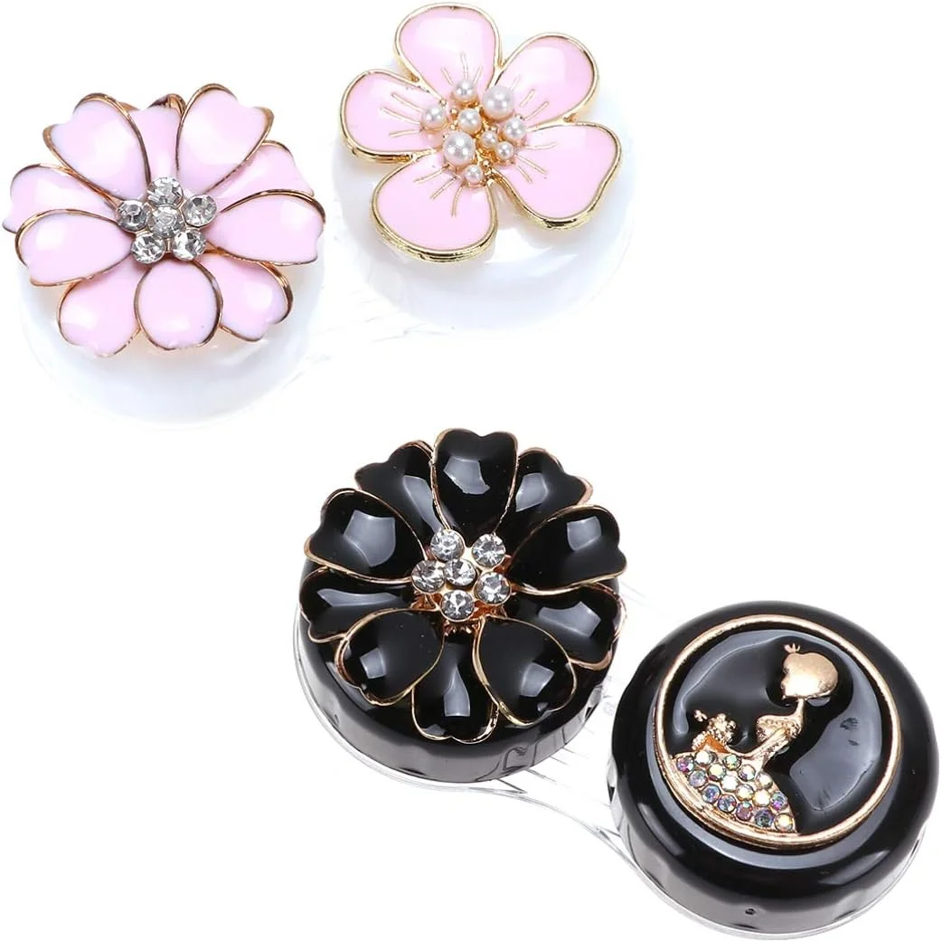 جعبه نگهداری لنز تماسی طرح گل، جا لنزی طرح گل، ظرف لنز تماسی مناسب مسافرت - 2 عدد