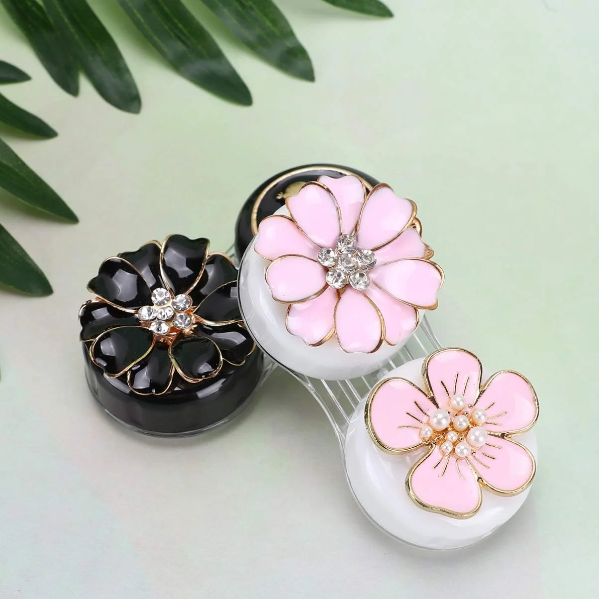 جعبه نگهداری لنز تماسی طرح گل، جا لنزی طرح گل، ظرف لنز تماسی مناسب مسافرت - 2 عدد