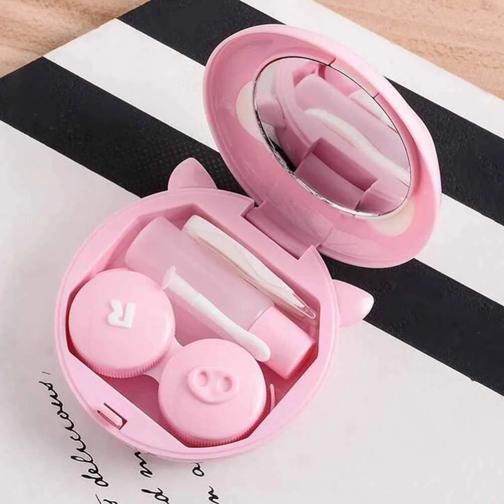 ست ۴ عددی جا لنزی طرح خوک به همراه آینه برای مسافرت