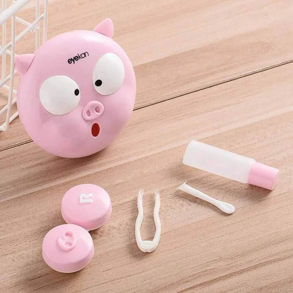 ست ۴ عددی جا لنزی طرح خوک به همراه آینه برای مسافرت