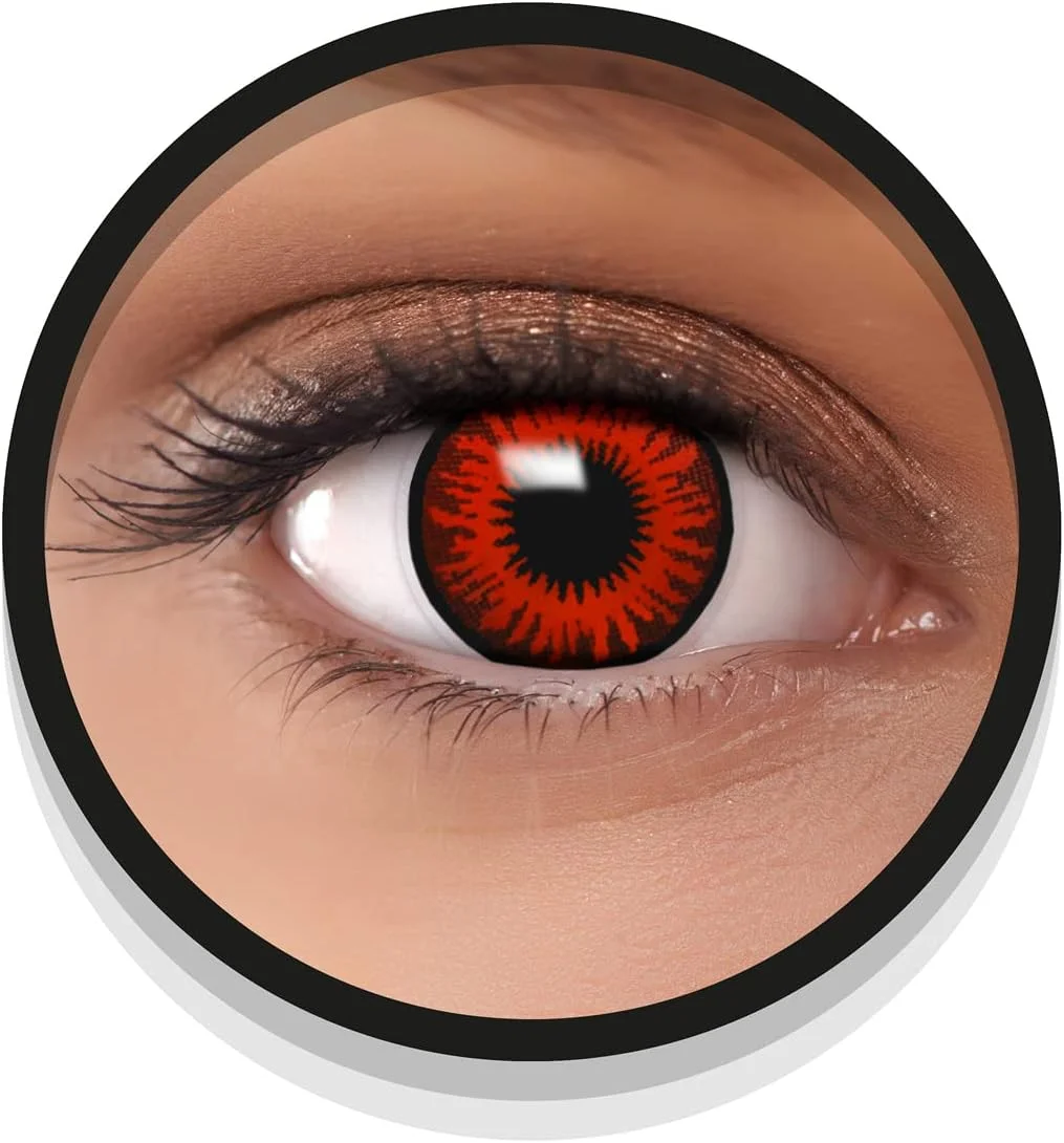 لنزهای تماسی رنگی هالووین FXEYEZ، لنز طرح دار نرم برای لباس مبدل شیک، 2 عدد، 1 جفت، یک بار مصرف بدون نسخه - طرح گل قرمز