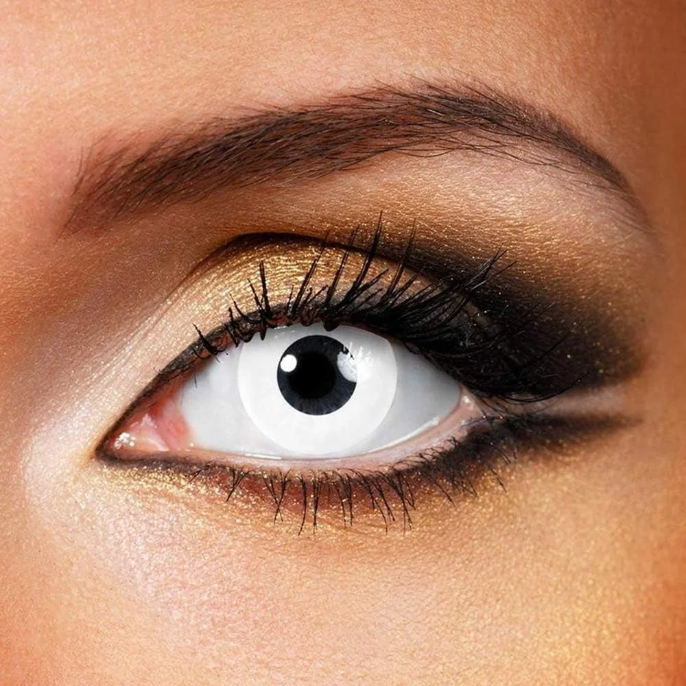 لنزهای تماسی رنگی نرم و یکبار مصرف سالانه فرش‌گو مناسب هالووین و کاسپلی به همراه جا لنزی - سفید خالص زامبی