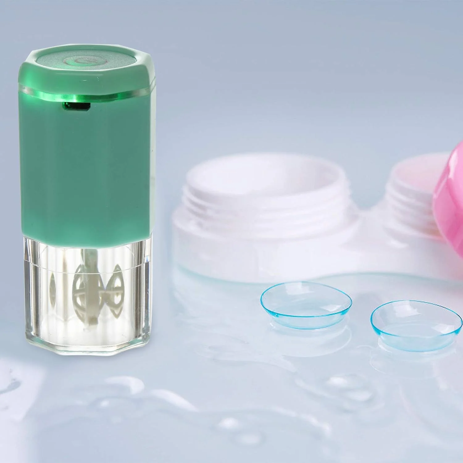 دستگاه تمیز کننده لنز تماسی برقی قابل حمل، لوازم تمیز کننده لنز تماسی، سبز دستگاه تمیز کننده لنز تماسی برقی قابل حمل، لوازم تمیز کننده لنز تماسی، سبز