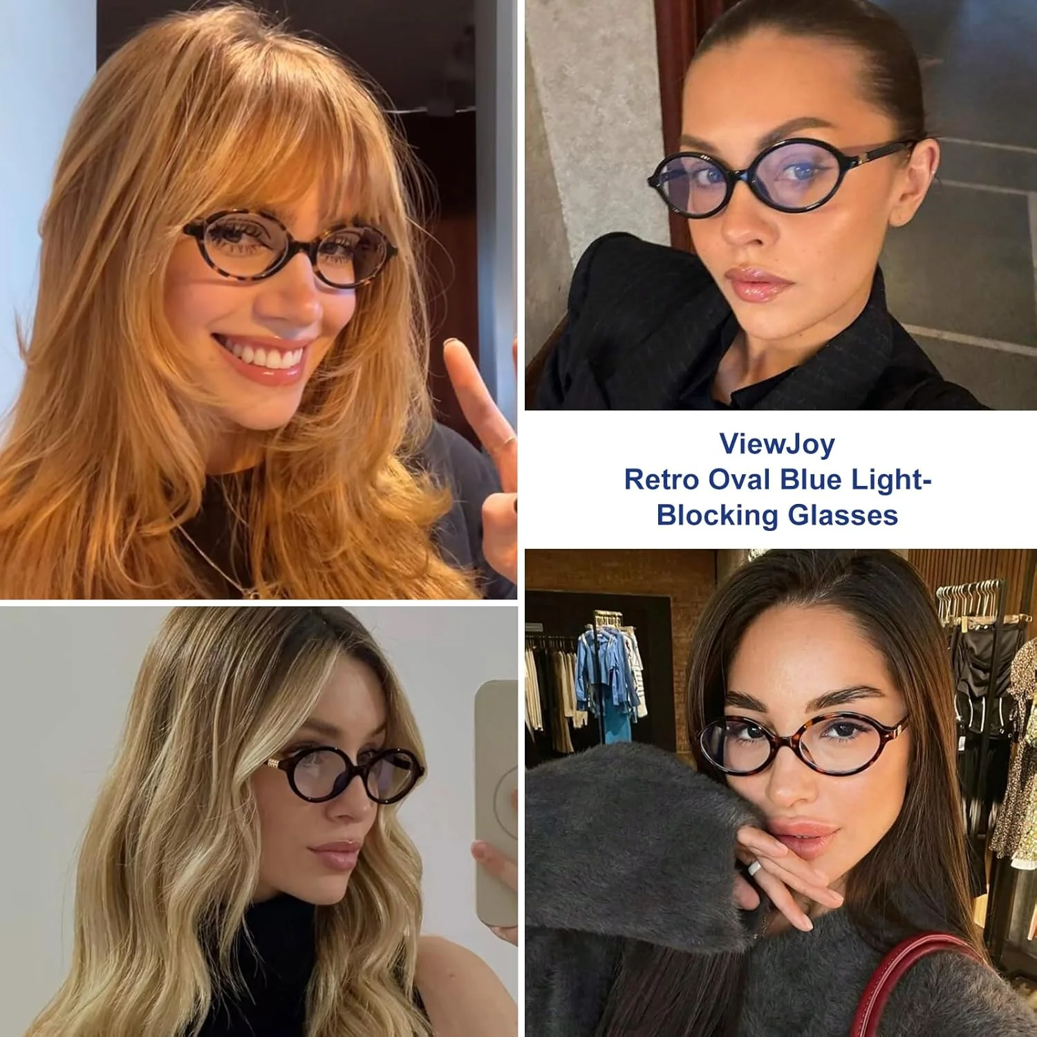 عینک های بلو لایت بیضی رترو برای زنان، عینک کامپیوتر فشن با فریم وینتیج مسدود کننده نور آبی