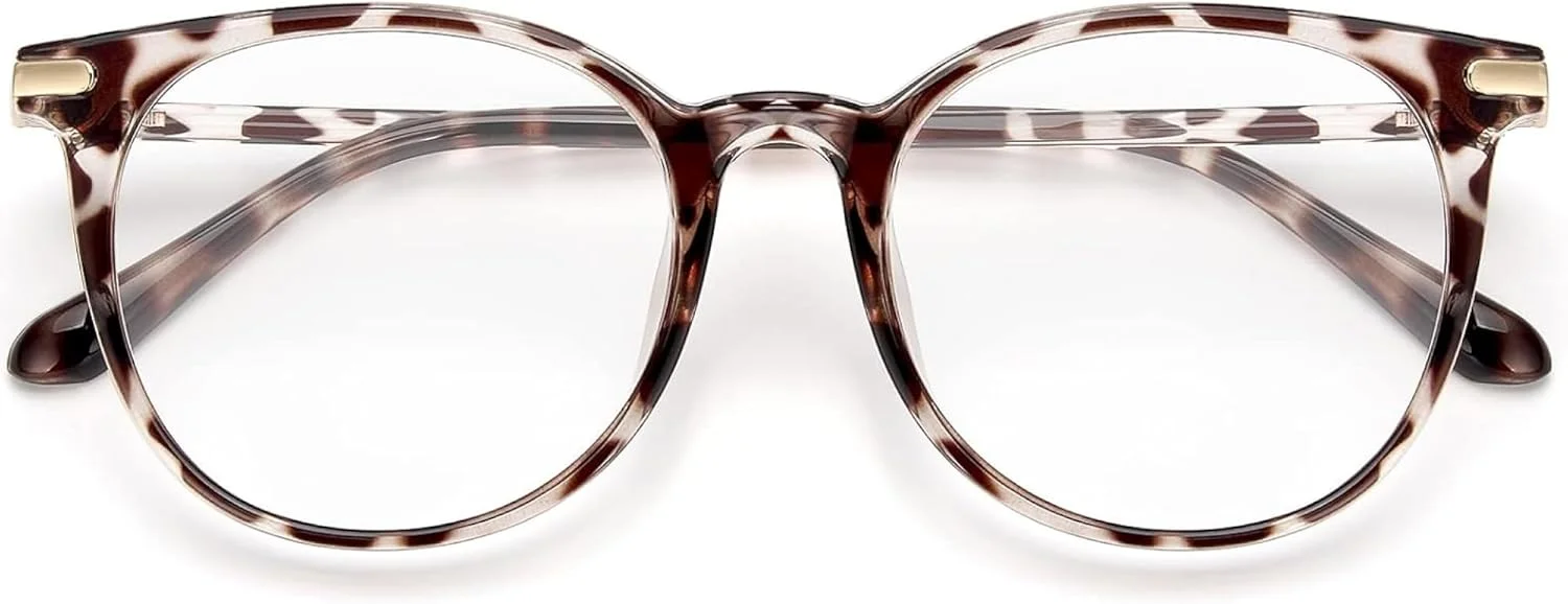 عینک مسدود کننده نور آبی Gaoye، فریم عینک گرد رترو ضد خستگی چشم عینک کامپیوتر برای زنان مردان - GY1688، پلنگی/لنز شفاف، متوسط